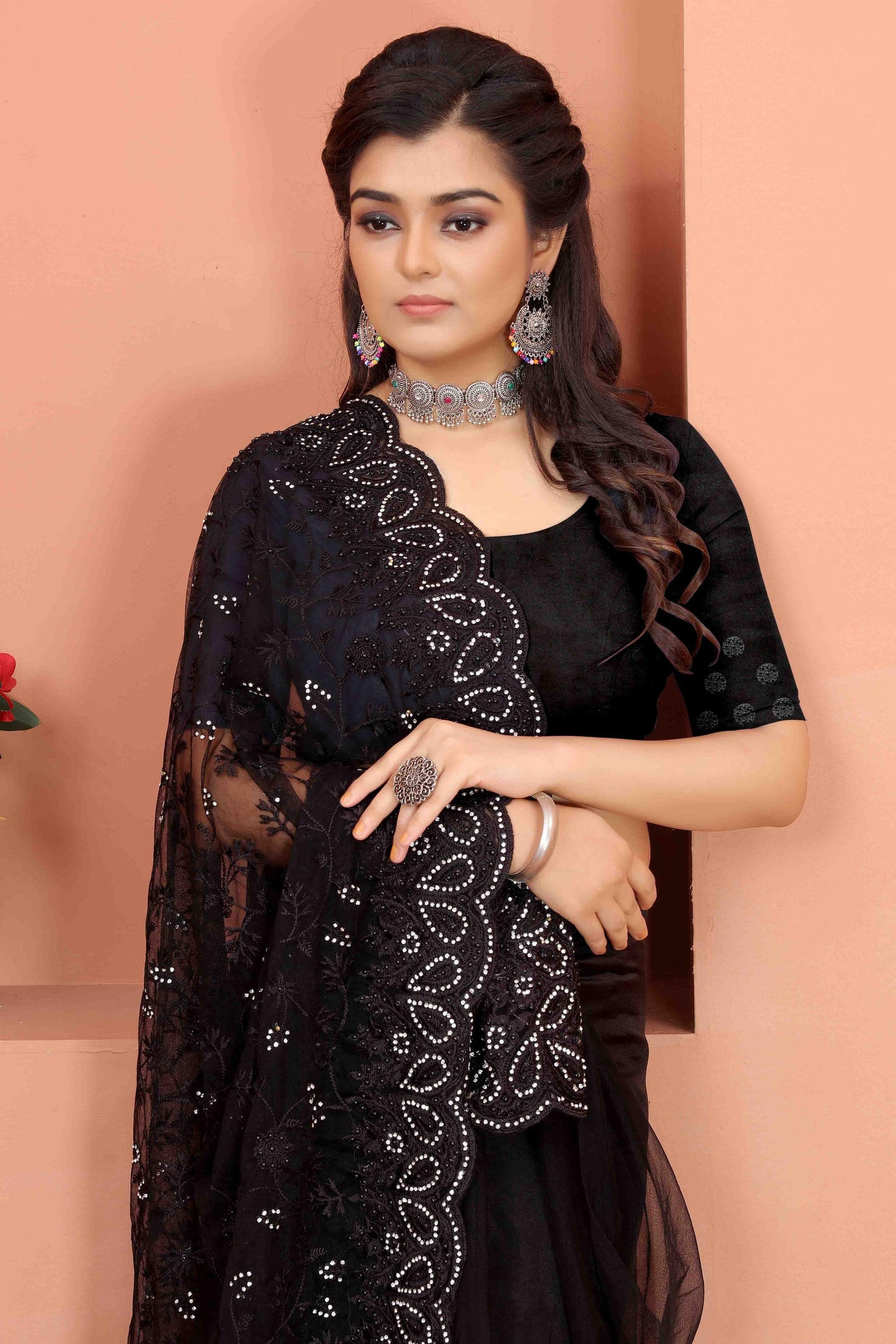 Black Colour Net Designer Saree SD1090516 A