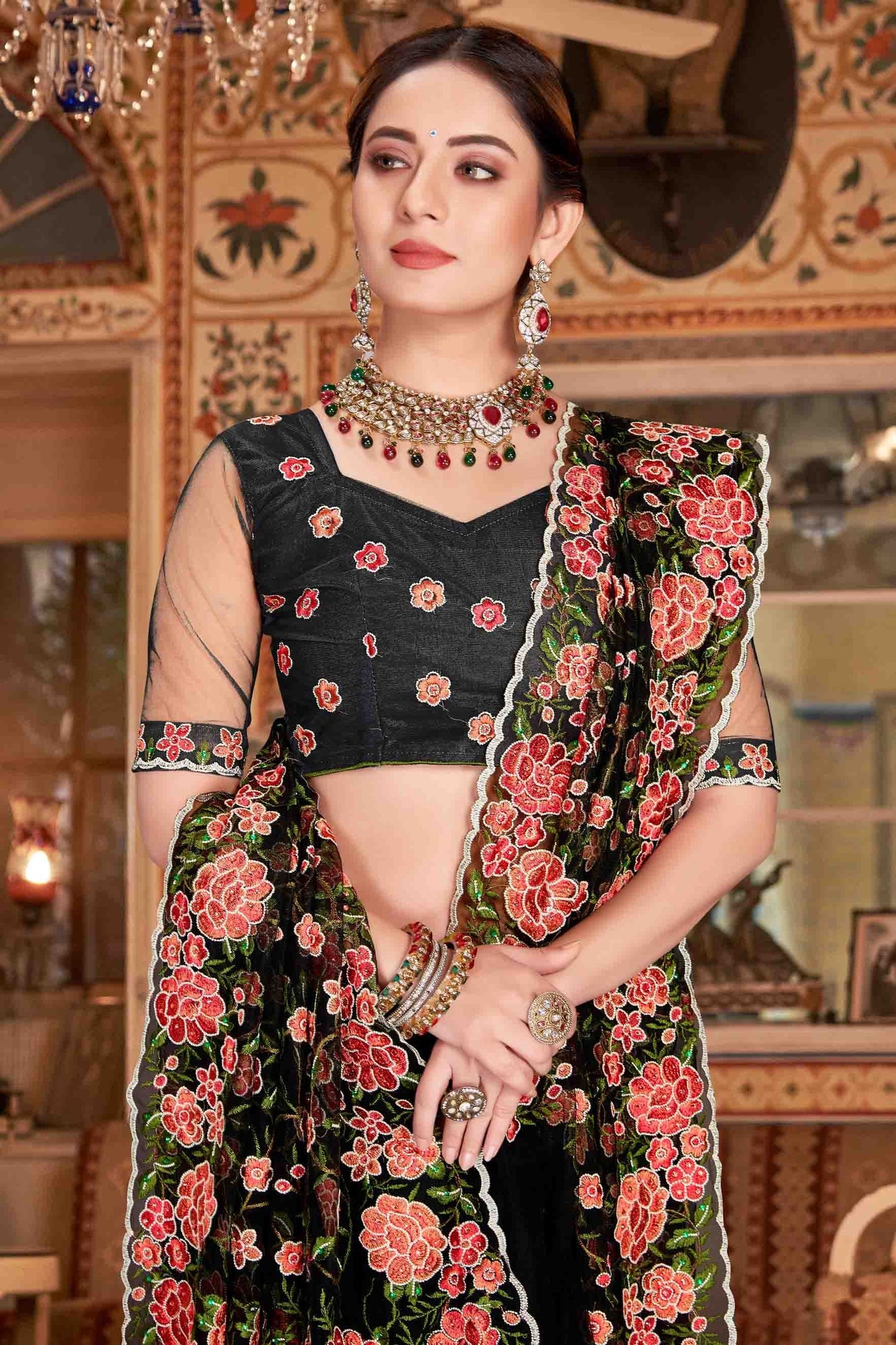 Black Colour Net Designer Saree SD1090524 A