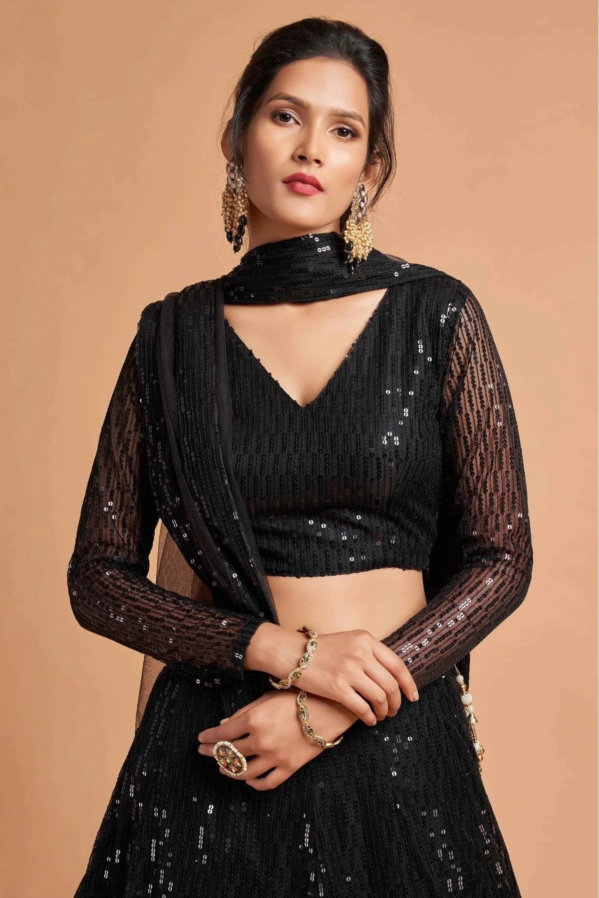 Black Colour Net Lehenga Choli LC1010116 B