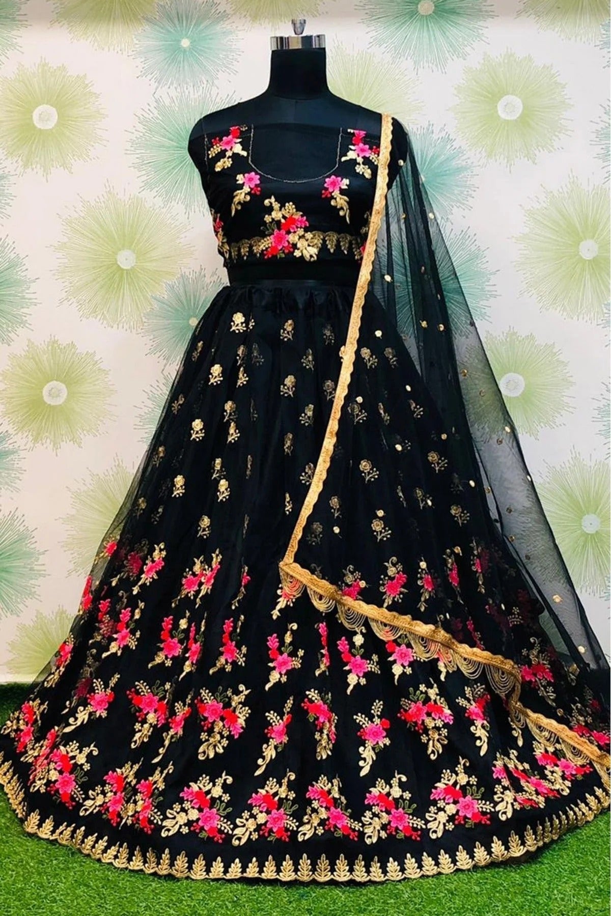 Black Colour Net Lehenga Choli LC1020082