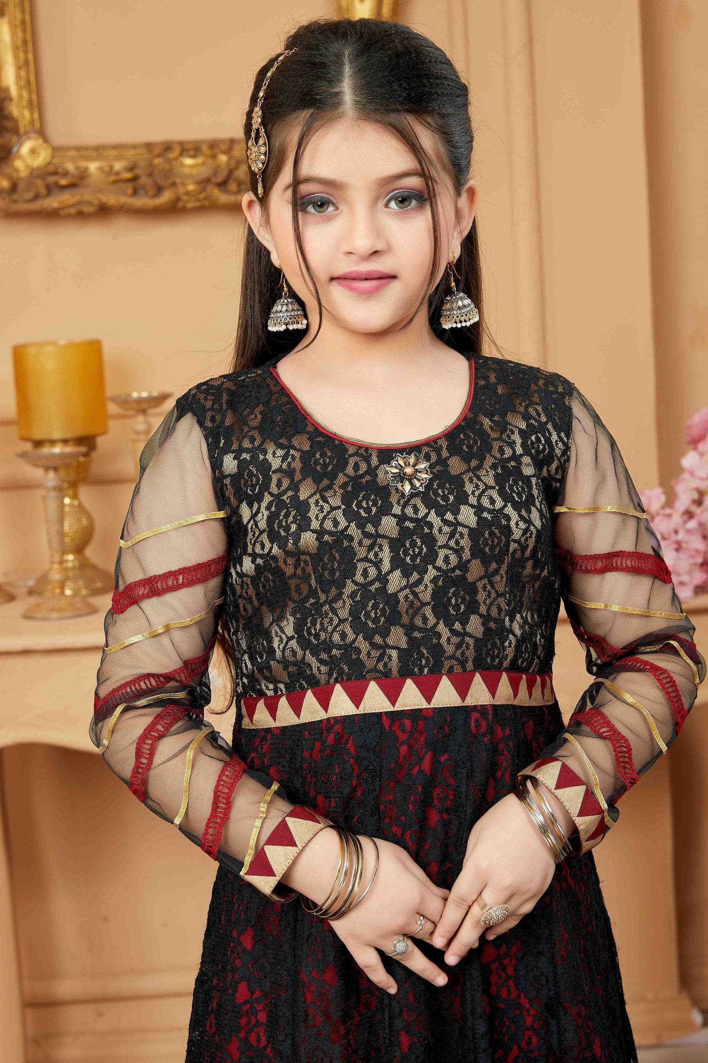 Black Colour Net Pant Style Suit GW1070761 B