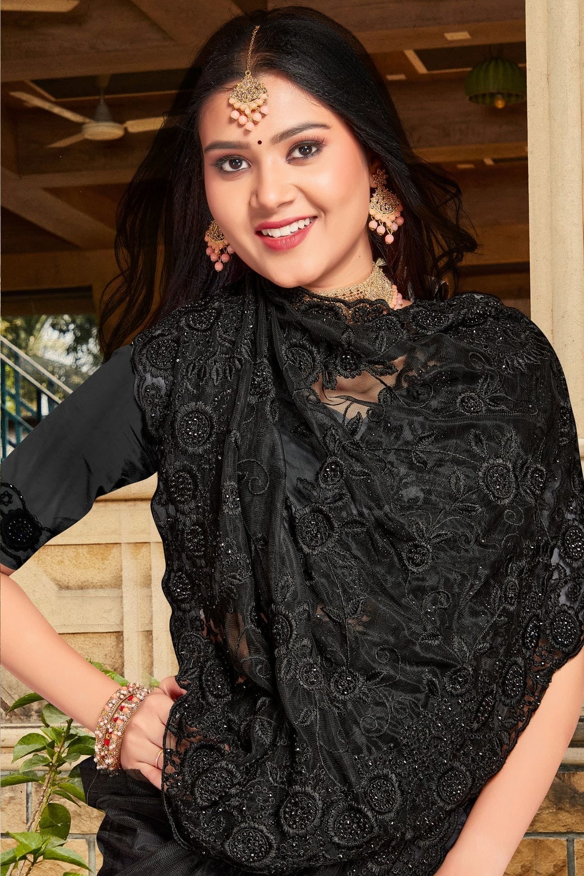 Black Colour Net Saree SD1090852 A