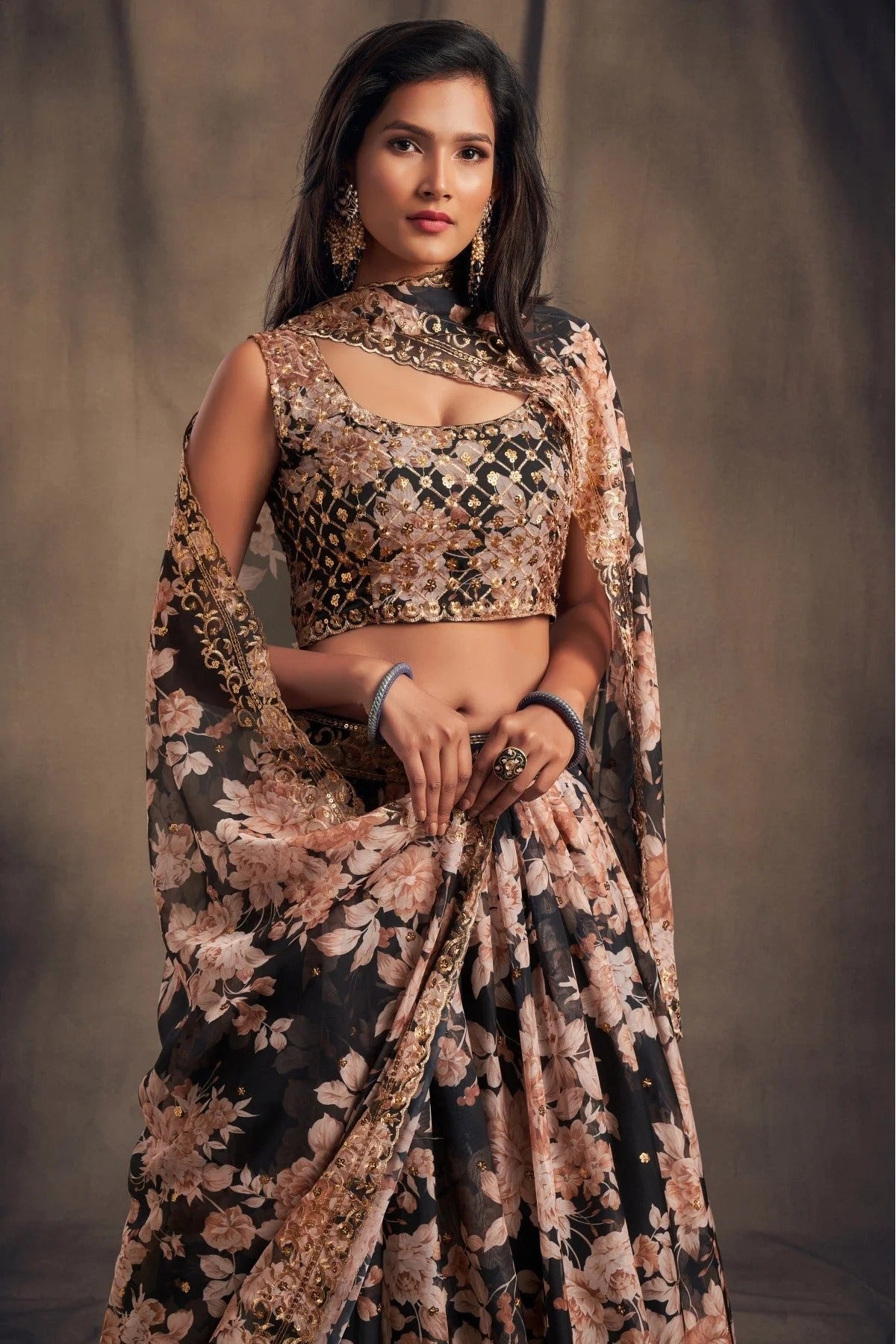 Black Colour Organza Lehenga Choli LC1010097 B