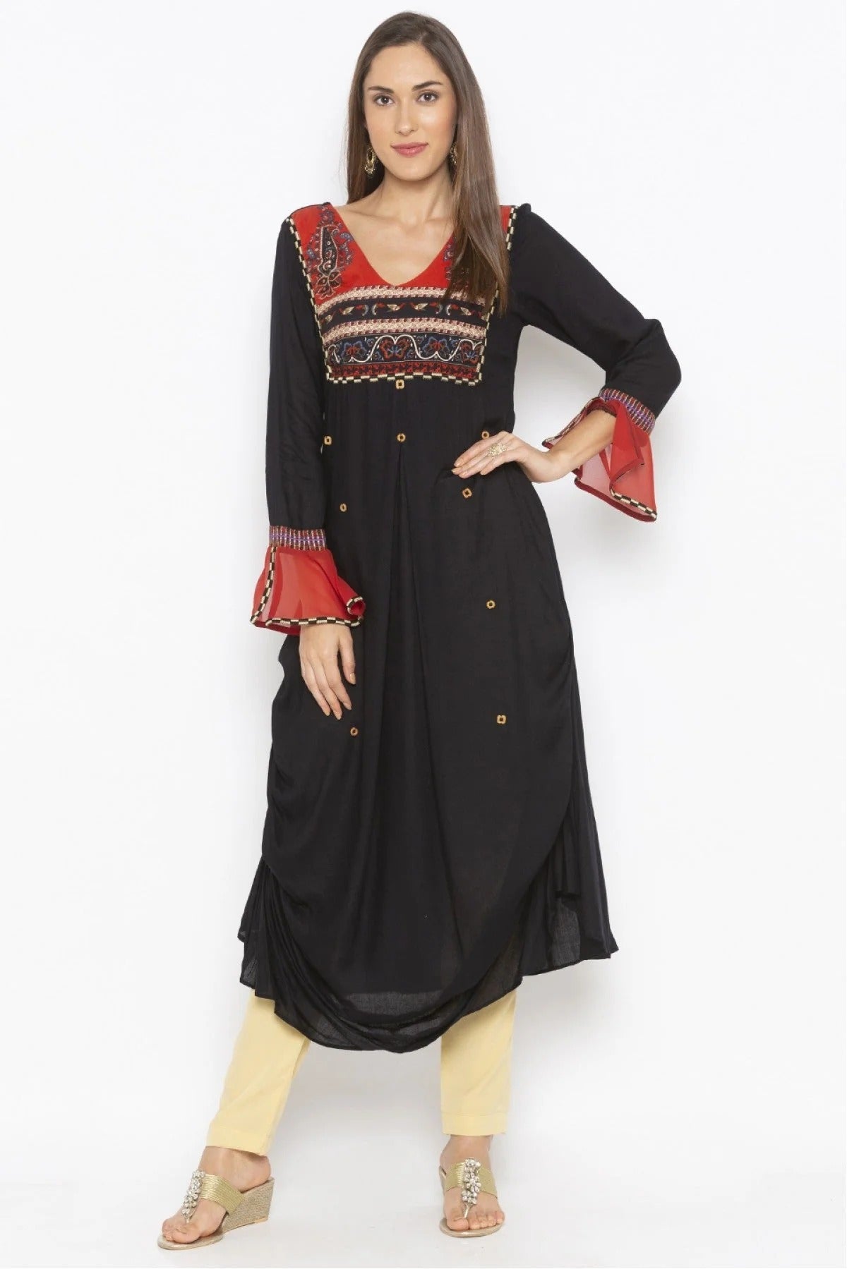 Black Colour Plus Size Cotton Embroidery Kurta Set KR1070547