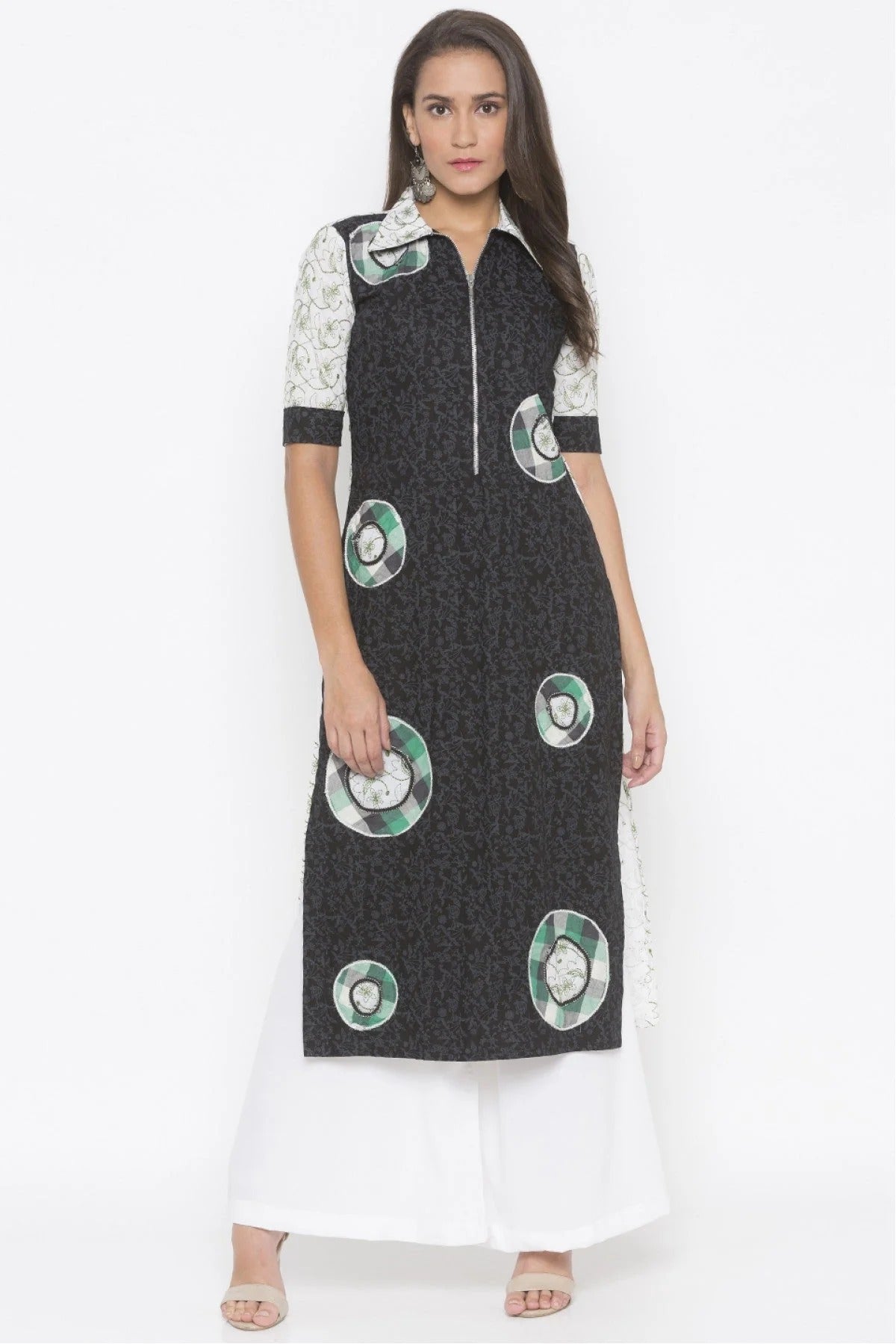 Black Colour Plus Size Cotton Embroidery Kurta Set KR1070548