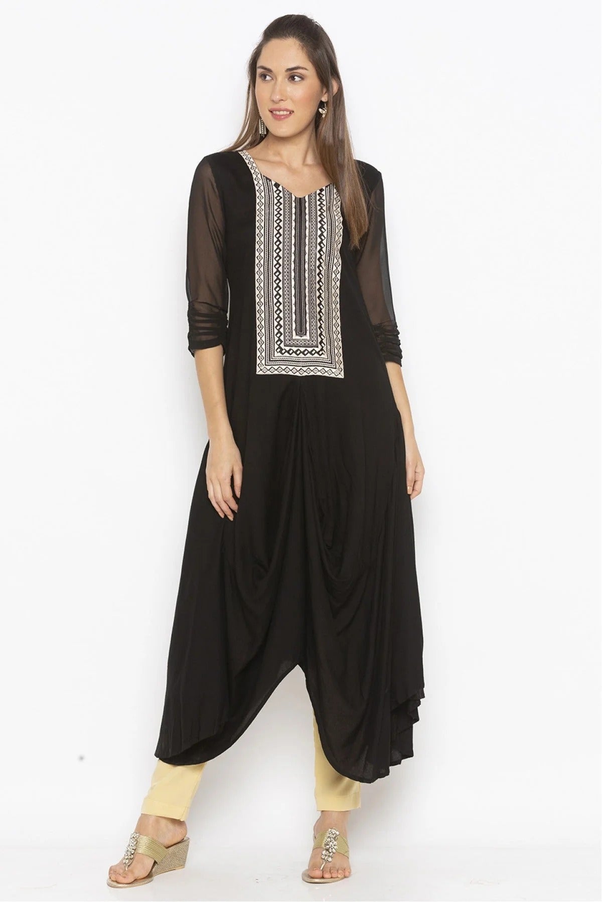 Black Colour Plus Size Cotton Embroidery Kurti KR1070643