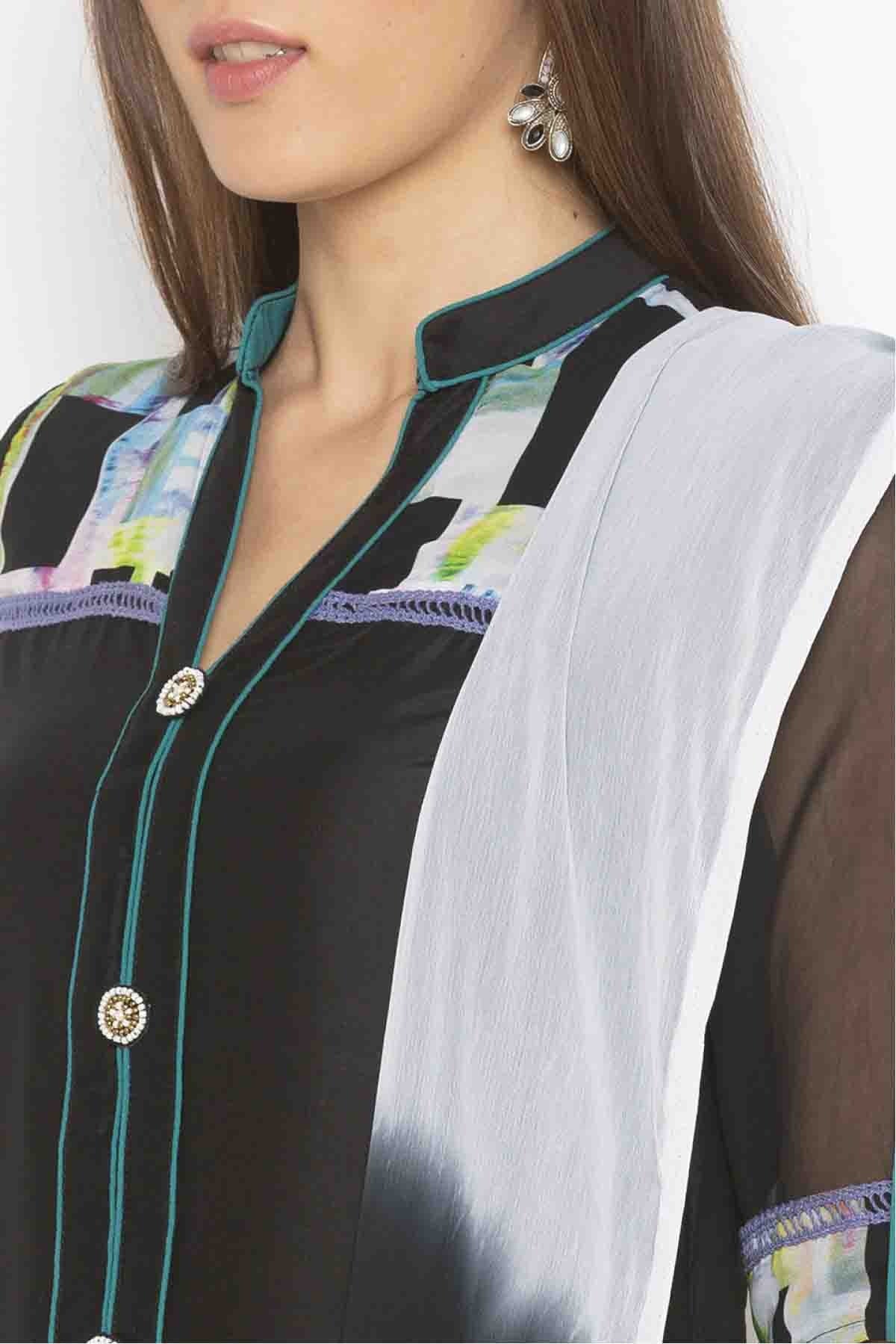 Black Colour Plus Size Crepe Embroidery Palazzo Pant Suit BW1070301 B