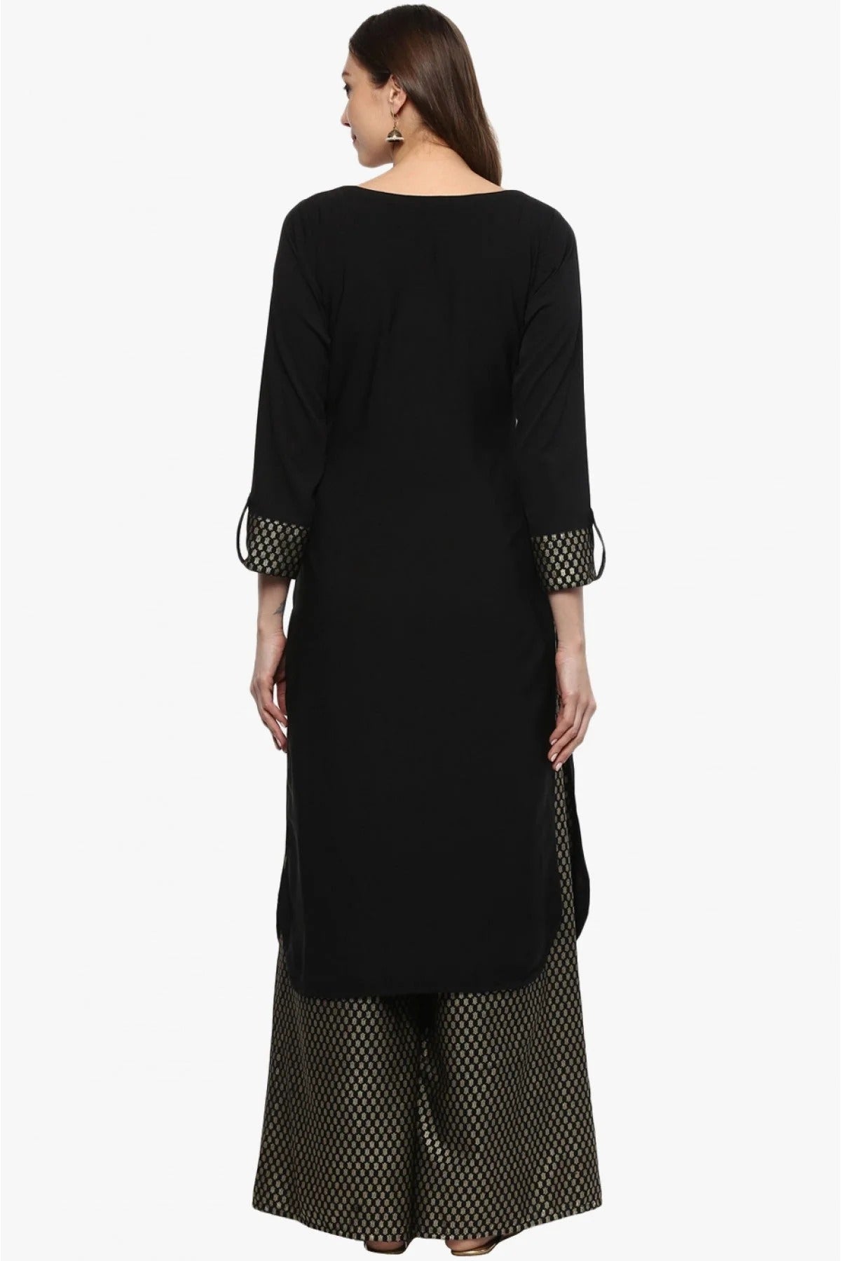 Black Colour Plus Size Crepe Straight Kurta With Palazzo KR1060006 C