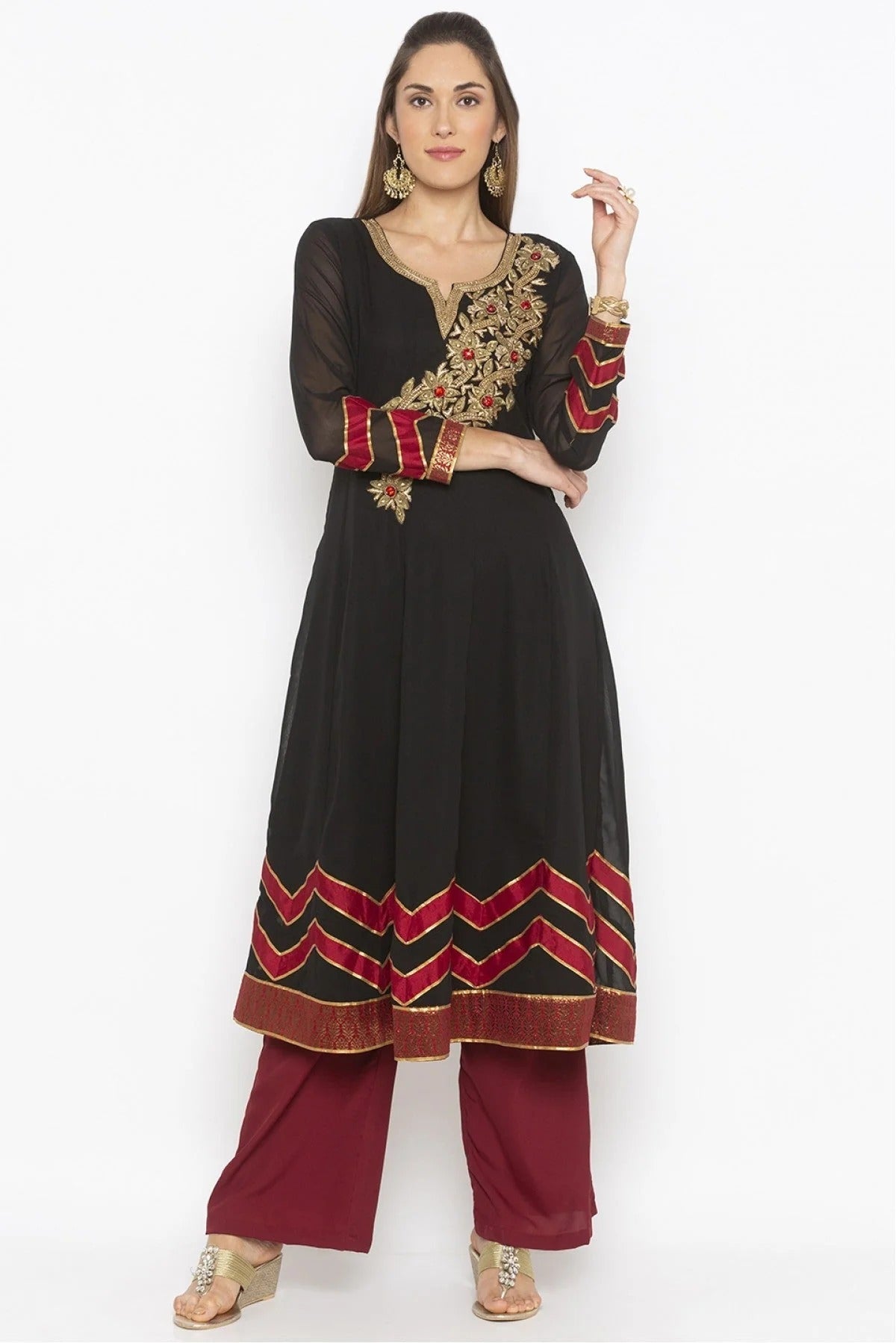 Black Colour Plus Size Georgette Embroidery Kurta Set KR1070477