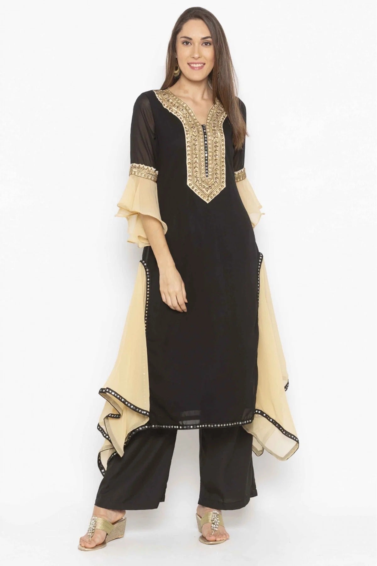 Black Colour Plus Size Georgette Embroidery Kurta Set KR1070723
