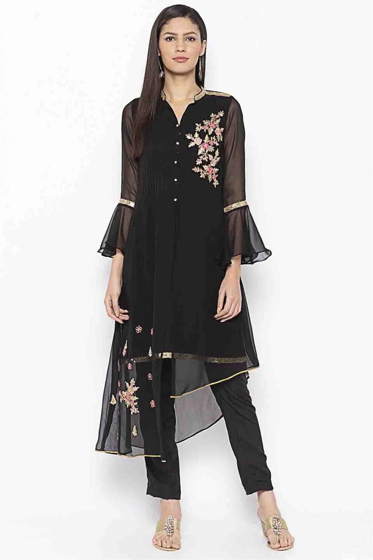 Black Colour Plus Size Georgette Embroidery Kurti KR1070383