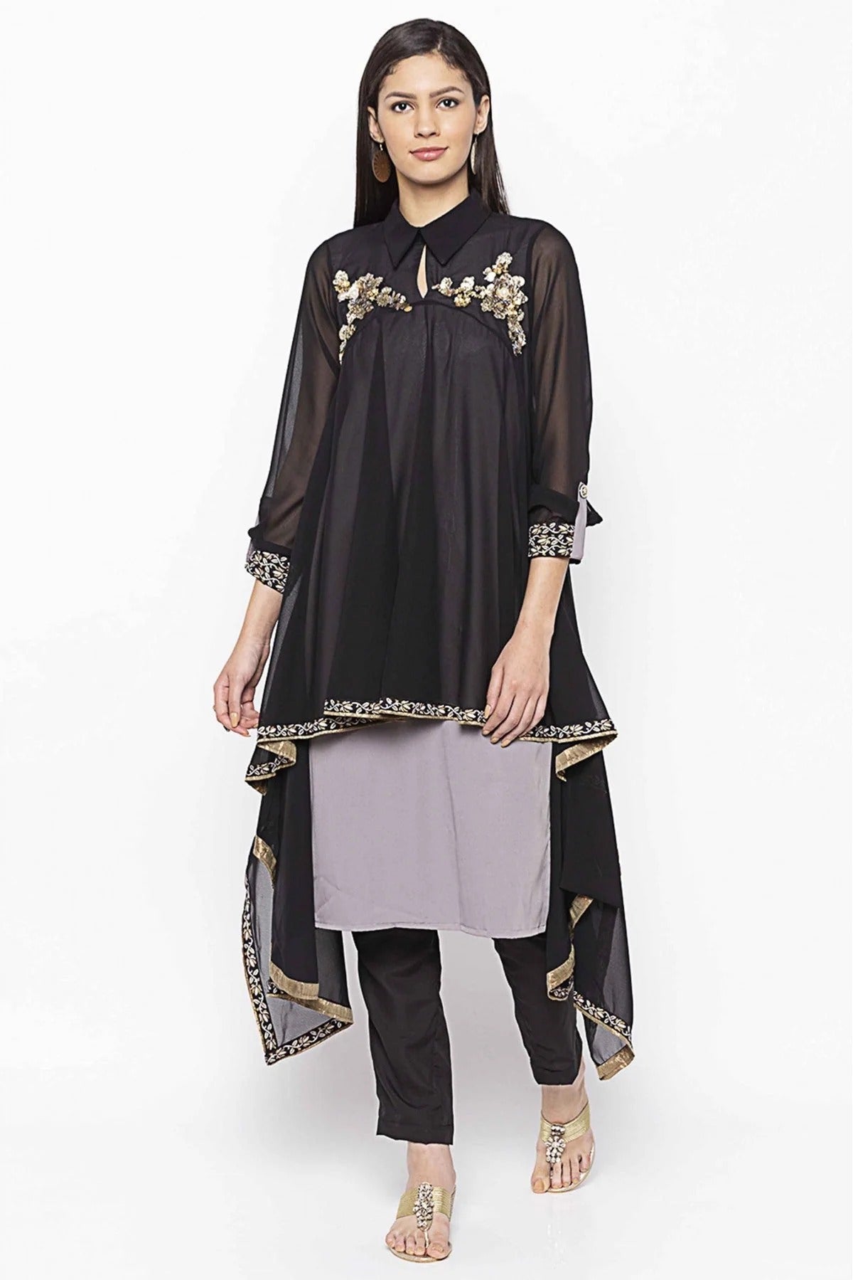 Black Colour Plus Size Georgette Embroidery Kurti KR1070707