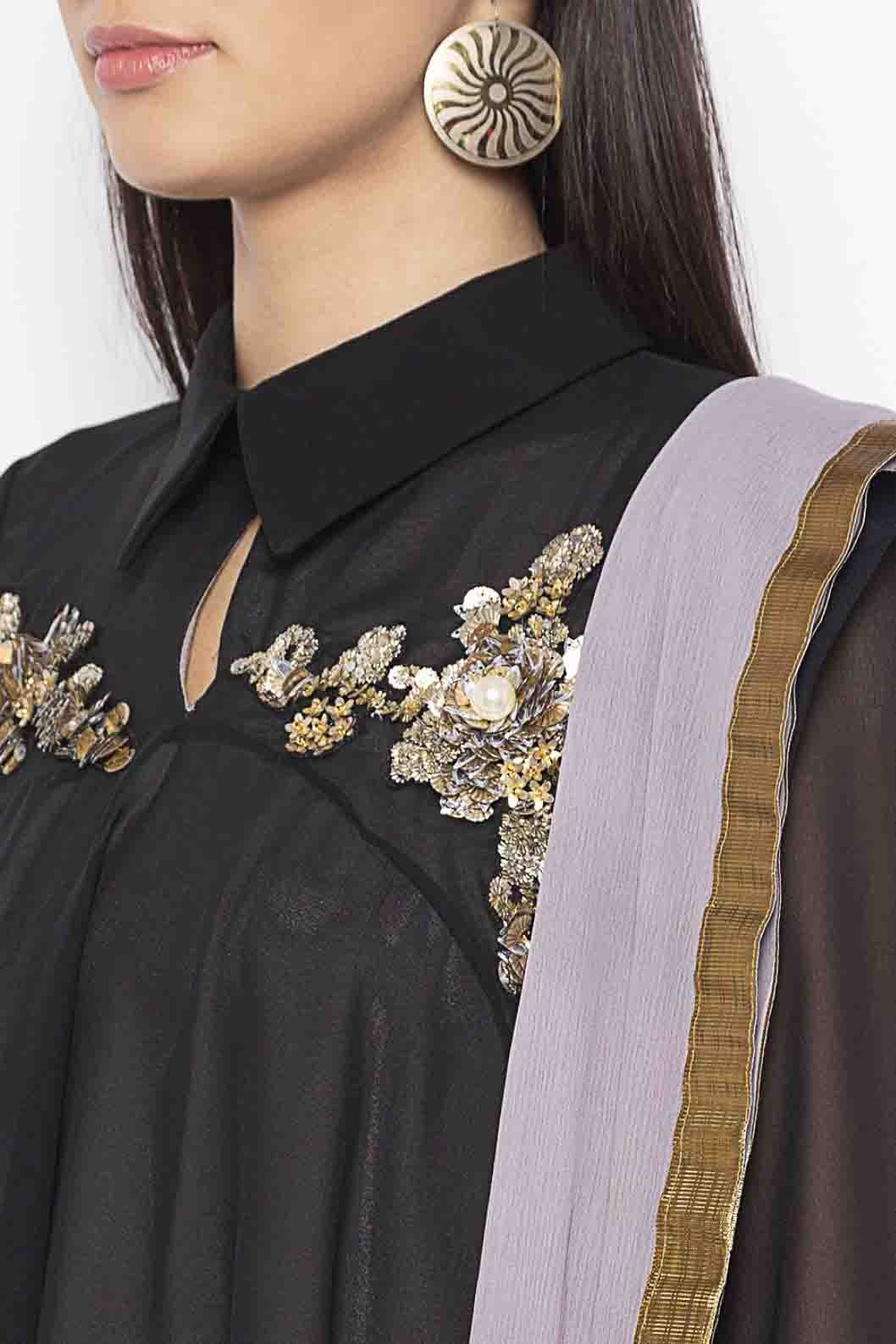 Black Colour Plus Size Georgette Embroidery Pant Style Suit BW1070349 B