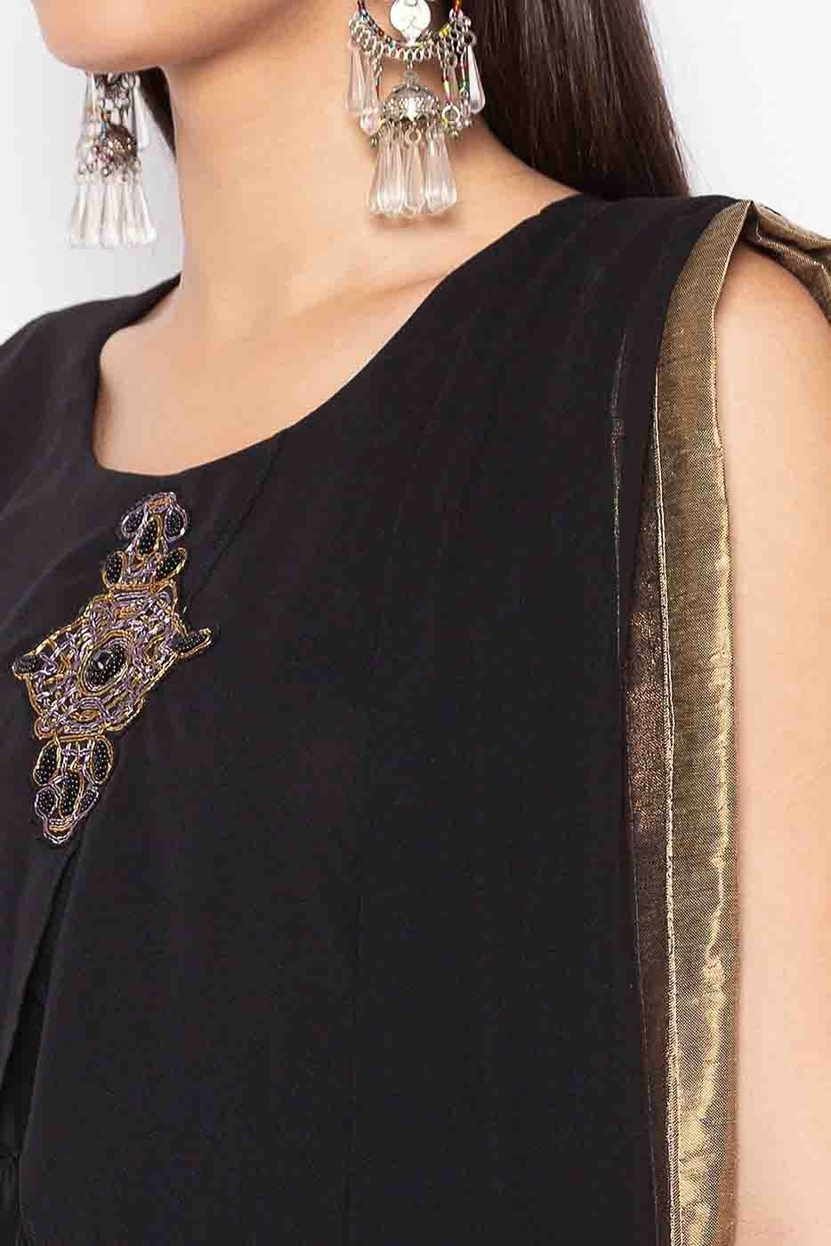 Black Colour Plus Size Muslin Embroidery Churidar Suit BW1070237 B