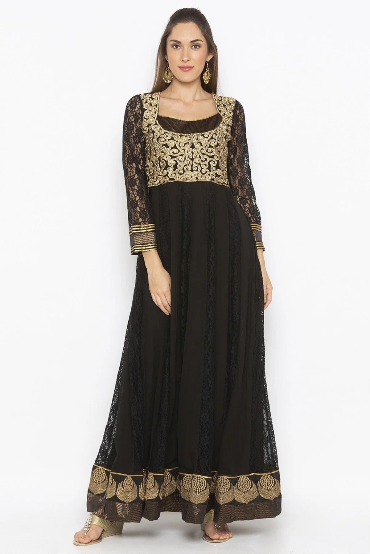 Black Colour Plus Size Net Embroidery Kurta Set KR1070559