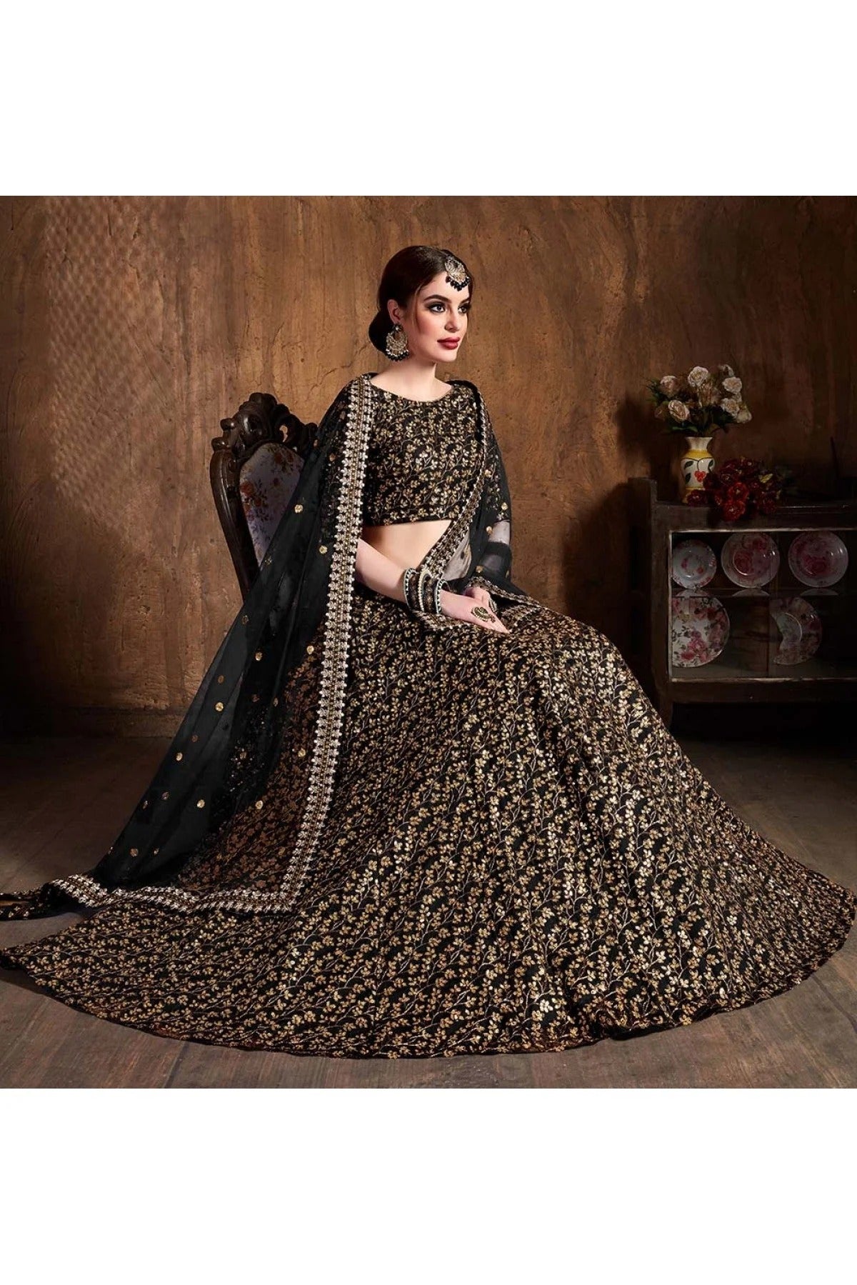 Black Colour Raw Silk Lehenga Choli LC1010064 C