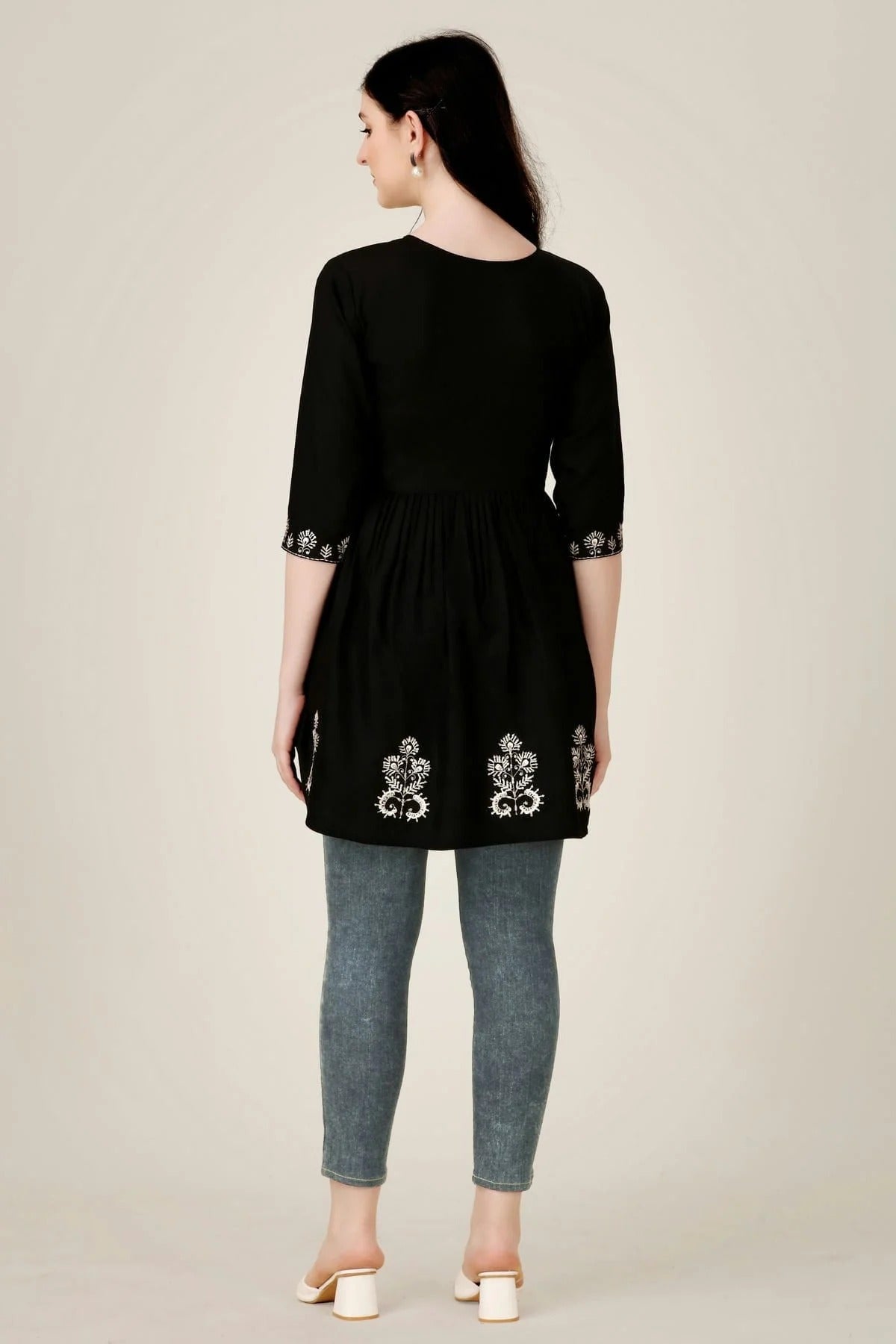 Black Colour Rayon Thread Work Sequins Work Embroidery Work Readymade Top TP1110801 A