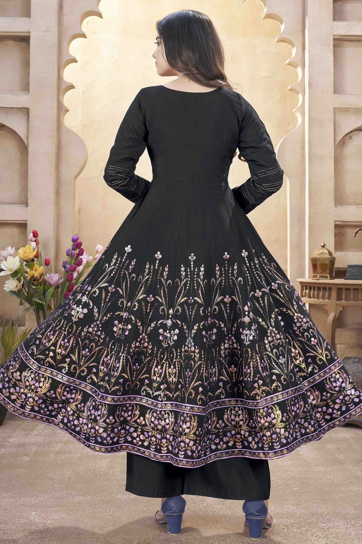 Black Colour Roman Silk Stitched Suit SS1112894 A