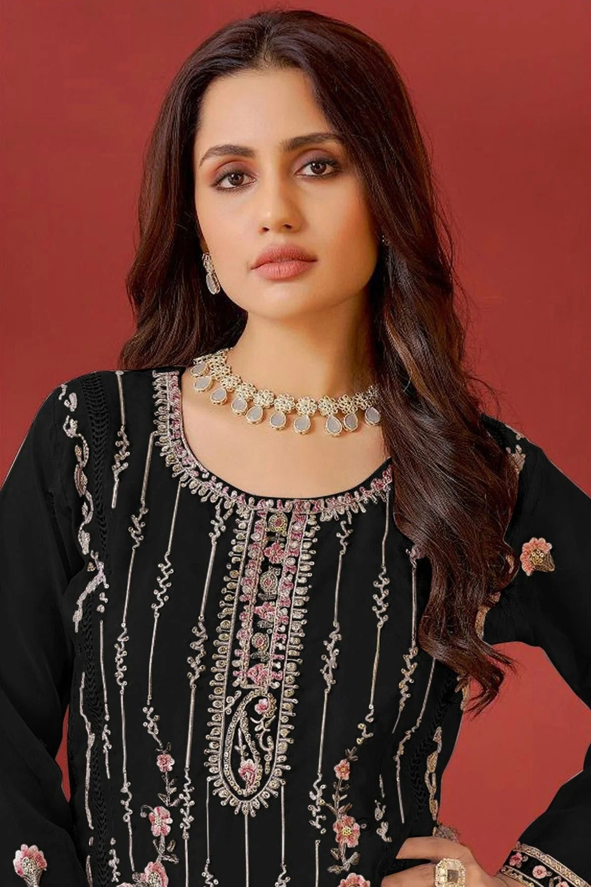 Black Colour Semi Stitched Faux Georgette Pakistani Suit SM1140178 A