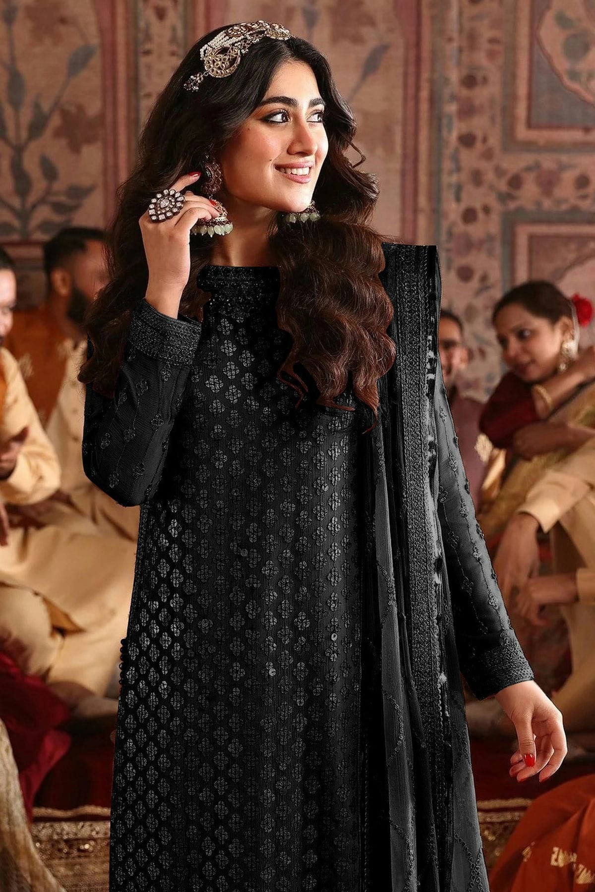 Black Colour Semi Stitched Faux Georgette Pakistani Suit SM1140222 A