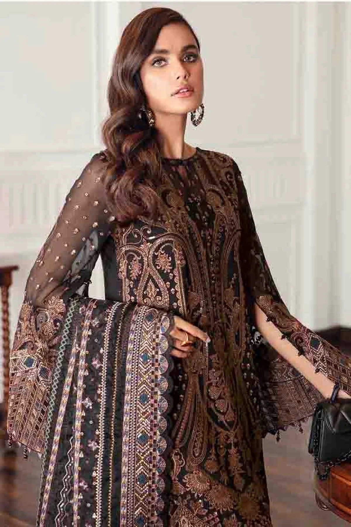 Black Colour Semi Stitched Faux Georgette Pakistani Suit SM1140706 A