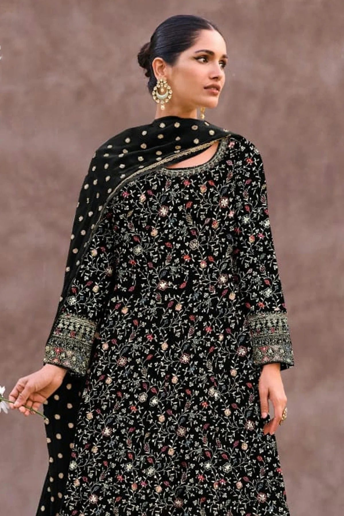 Black Colour Semi Stitched Georgette Anarkali Suit SM1140261 A