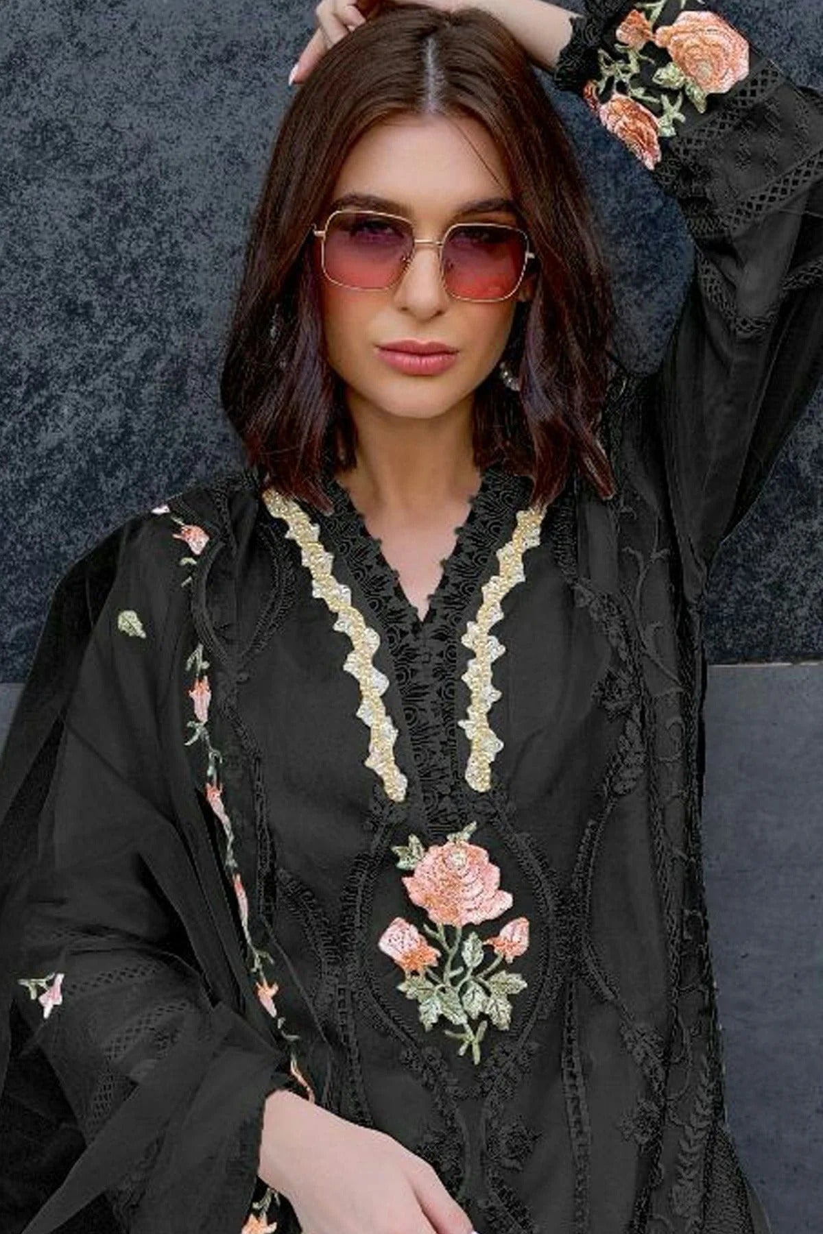 Black Colour Semi Stitched Organza Pakistani Suit SM1140156 A