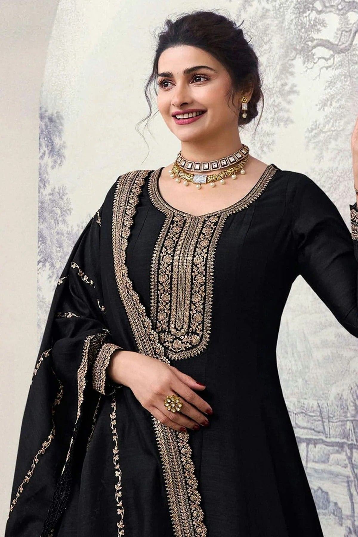 Black Colour Silk Georgette Anarkali Suit SM1110668 A