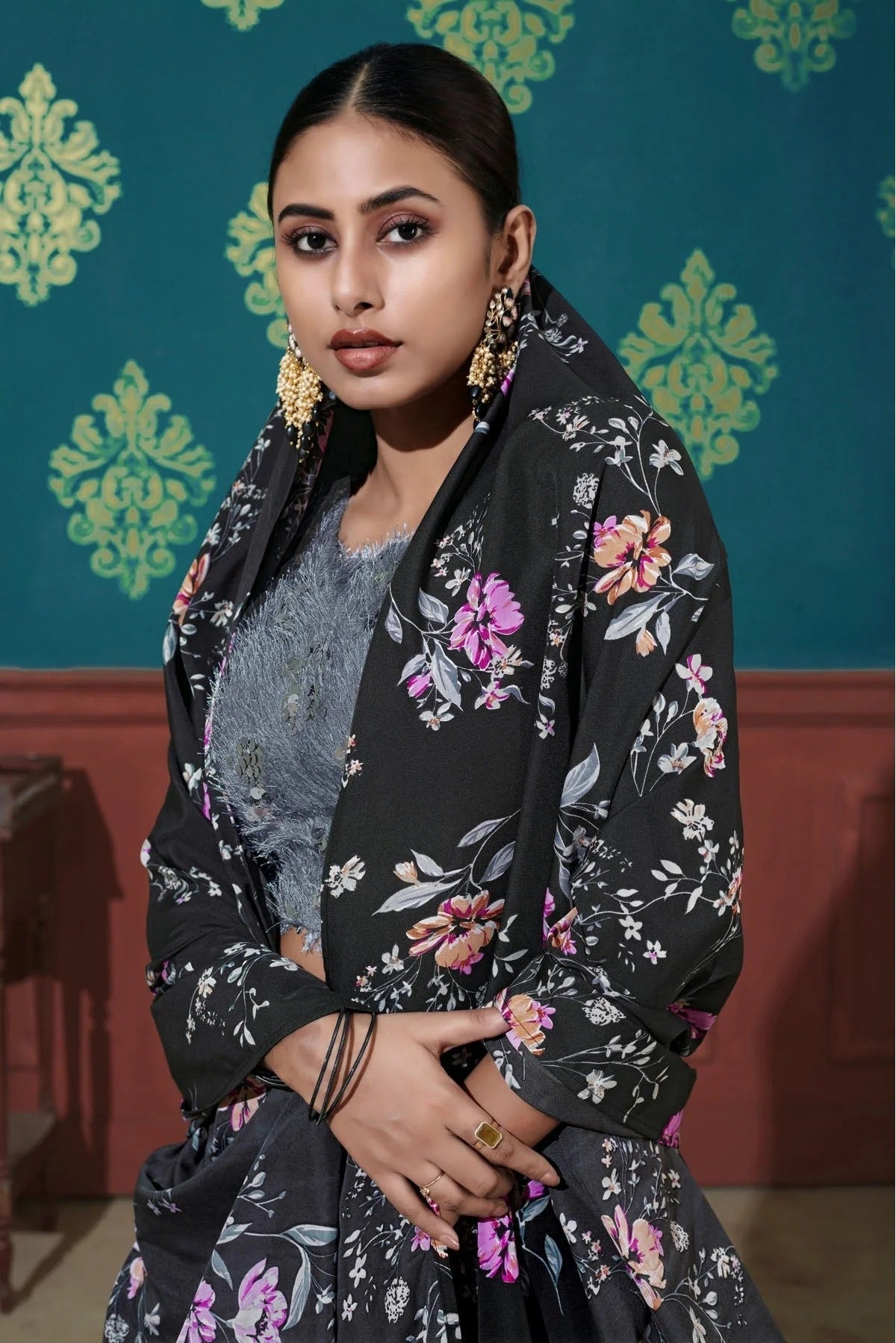 Black Colour Silk Printed Lehenga Choli LC1150075 B