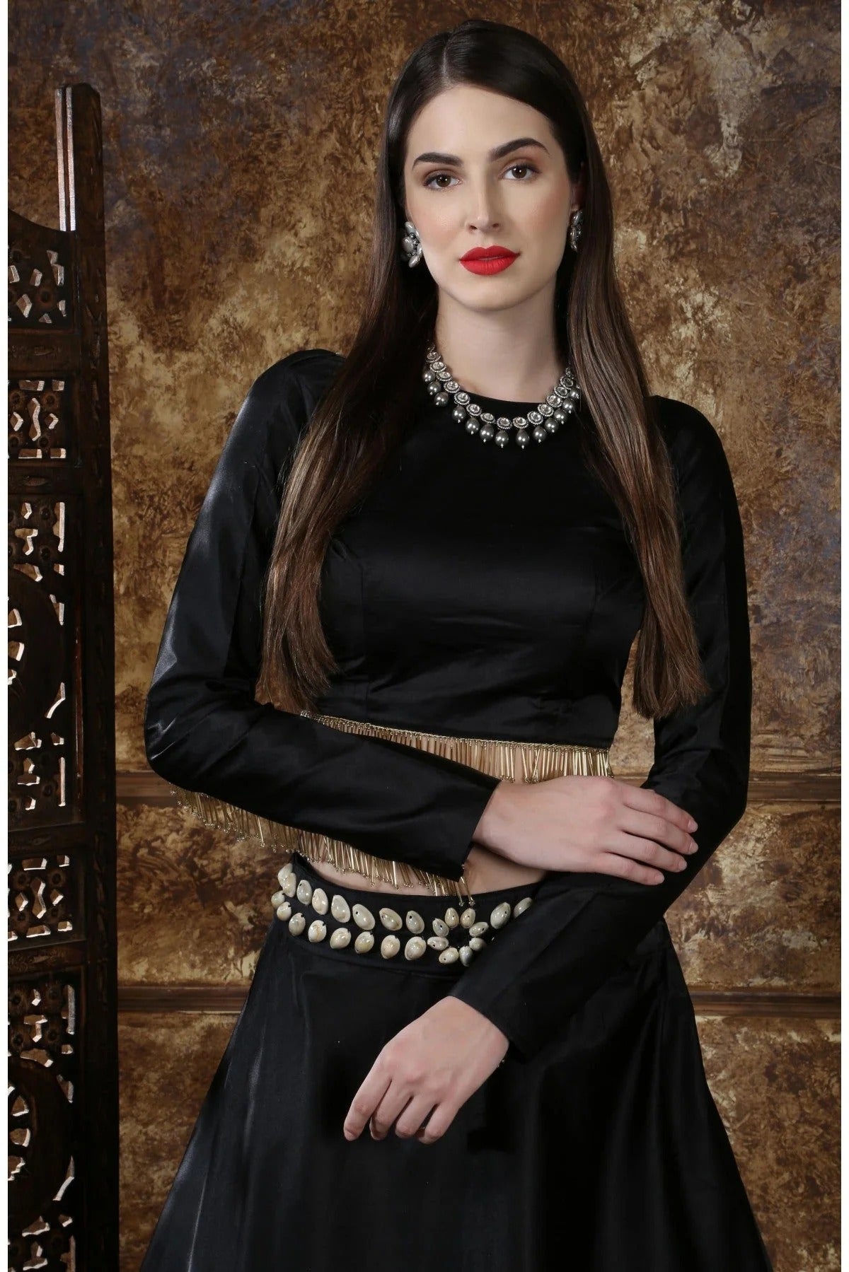Black Colour Taffeta Satin Foil Print Lehenga Choli LC1150016 B