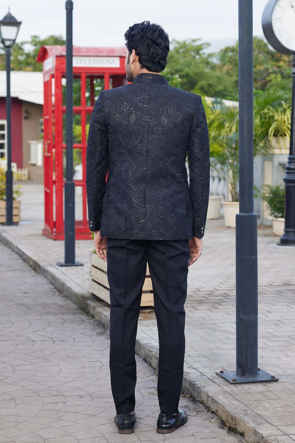 Black Colour Thread Work Embroidery Art Silk 3 Pcs Jacket Jodhpuri JP1230642