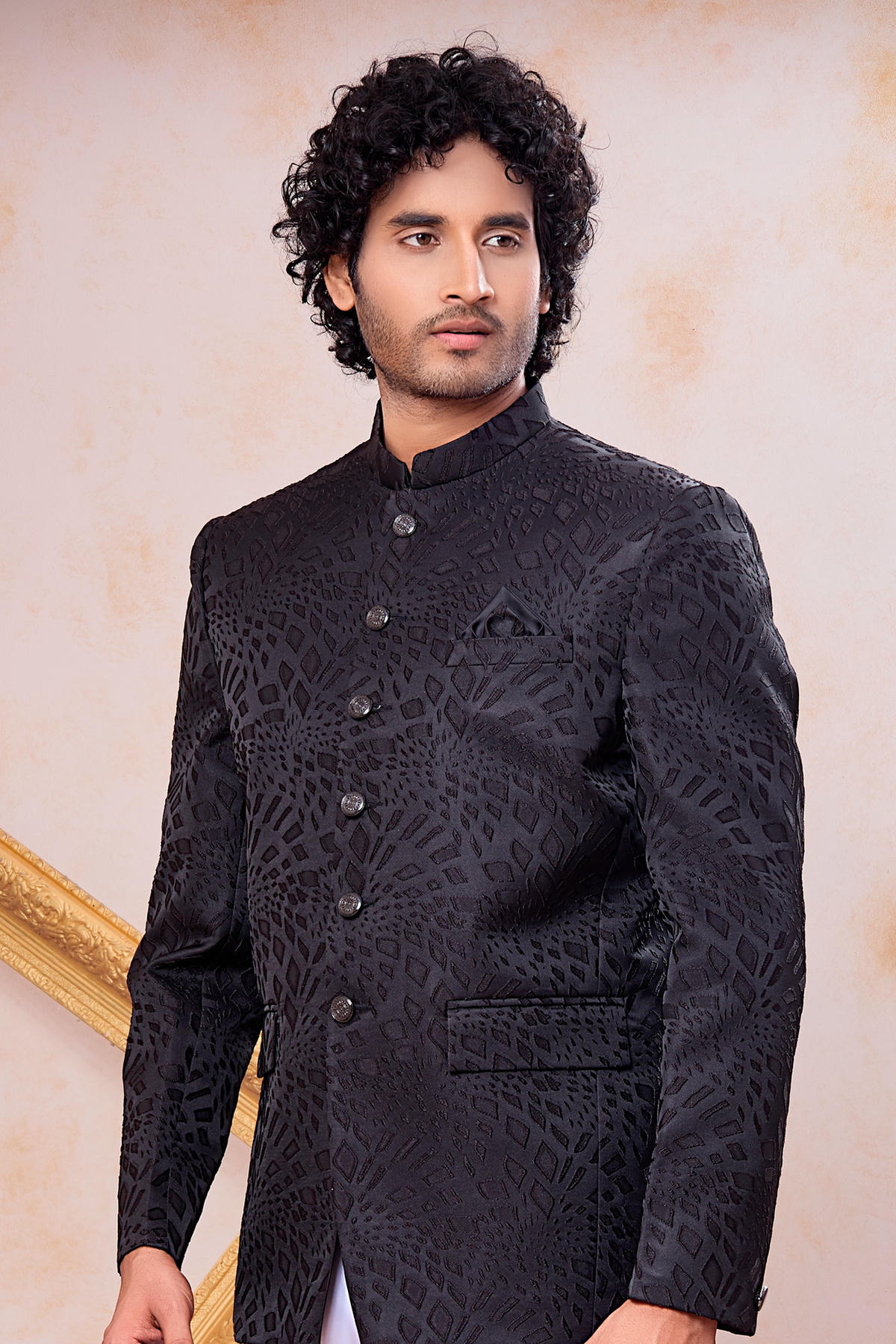 Black Colour Thread Work Embroidery Imported Fabric Jodhpuri