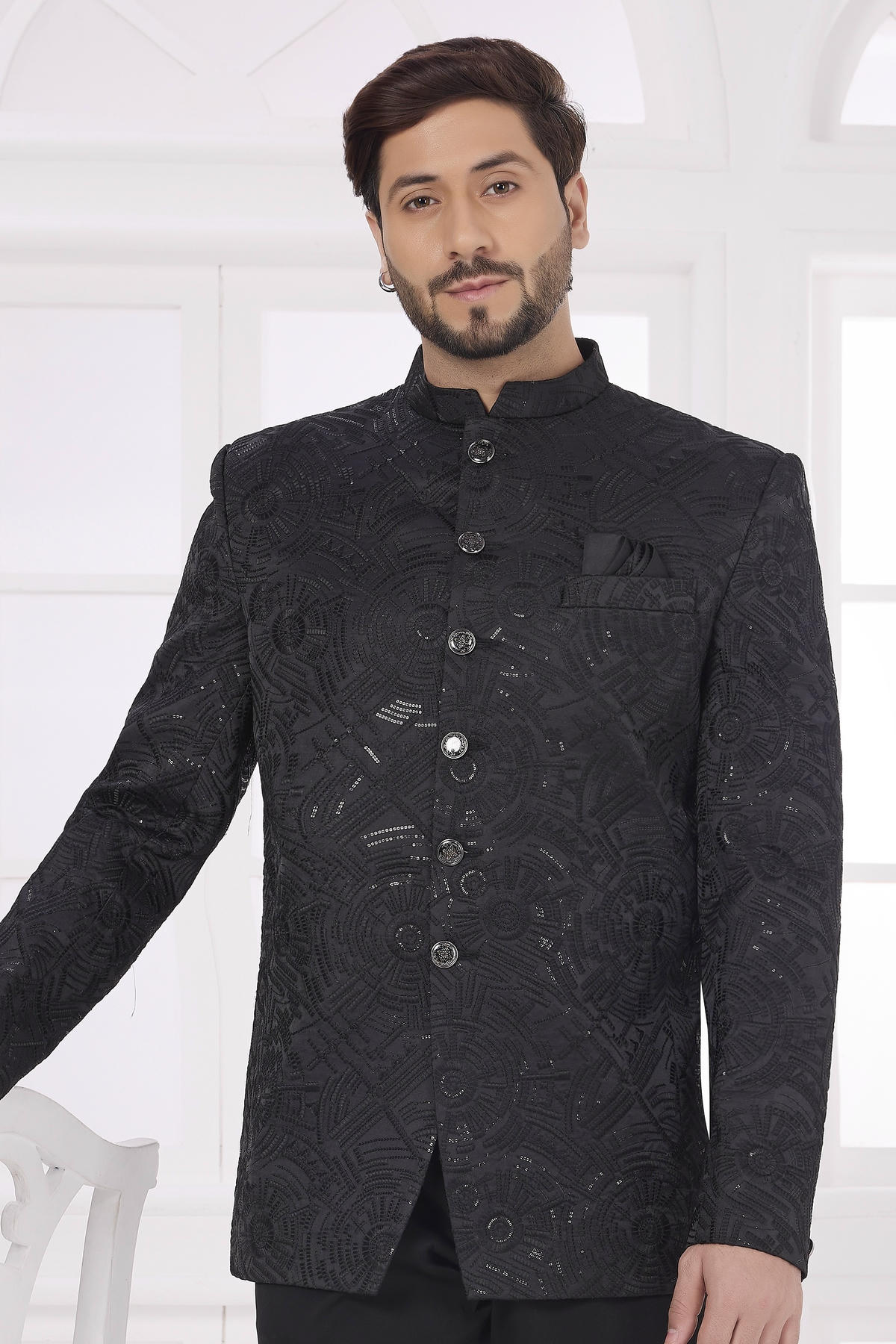 Black Colour Thread Work Embroidery Velvet Jodhpuri