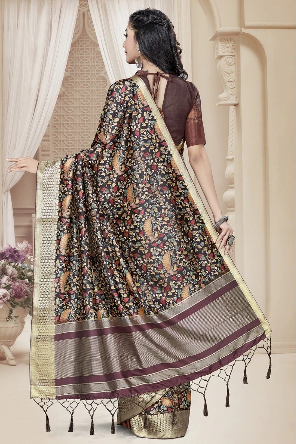 Black Colour Tussar Silk Printed Saree SD1120648 A