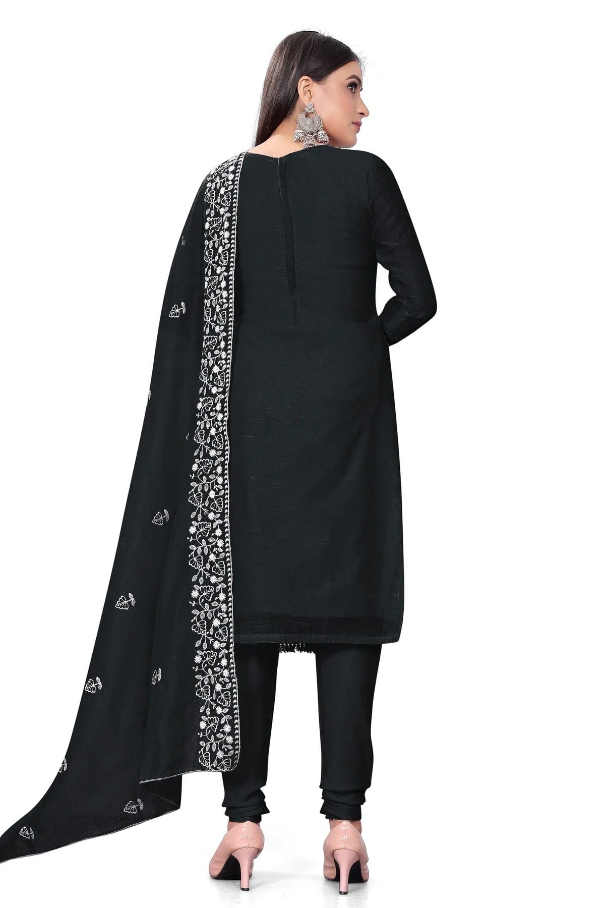 Black Colour Unstitched Chanderi Cotton Churidar Suit US1160690 A