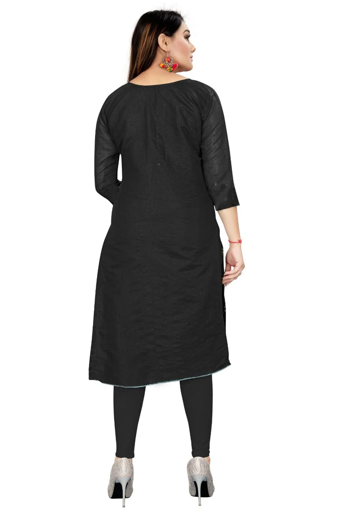Black Colour Unstitched Chanderi Straight Suit US1160729 A
