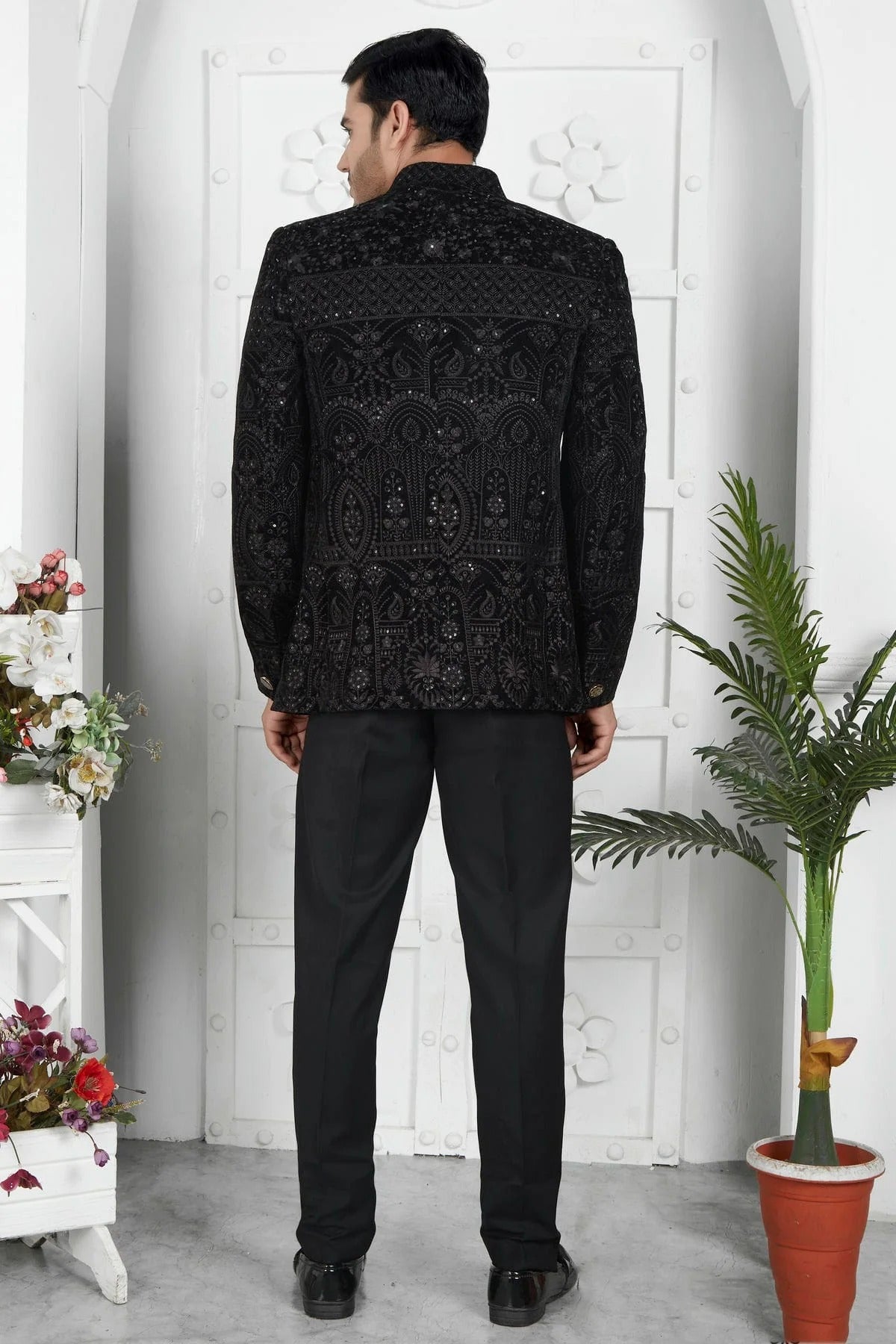 Black Colour Velvet Jodhpuri Jacket JP1230114 B