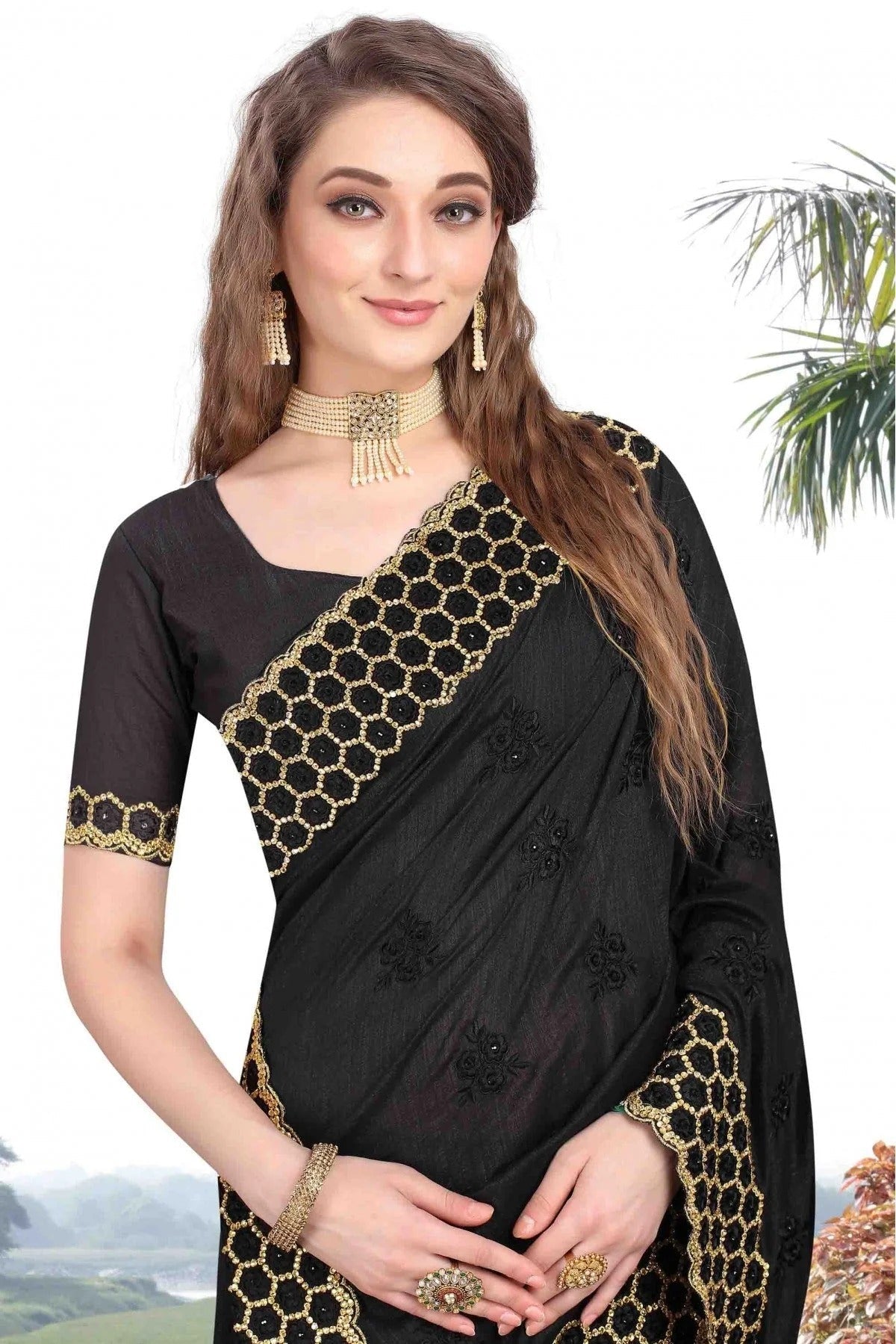 Black Colour Vichitra Silk Designer Saree SD1120603 A