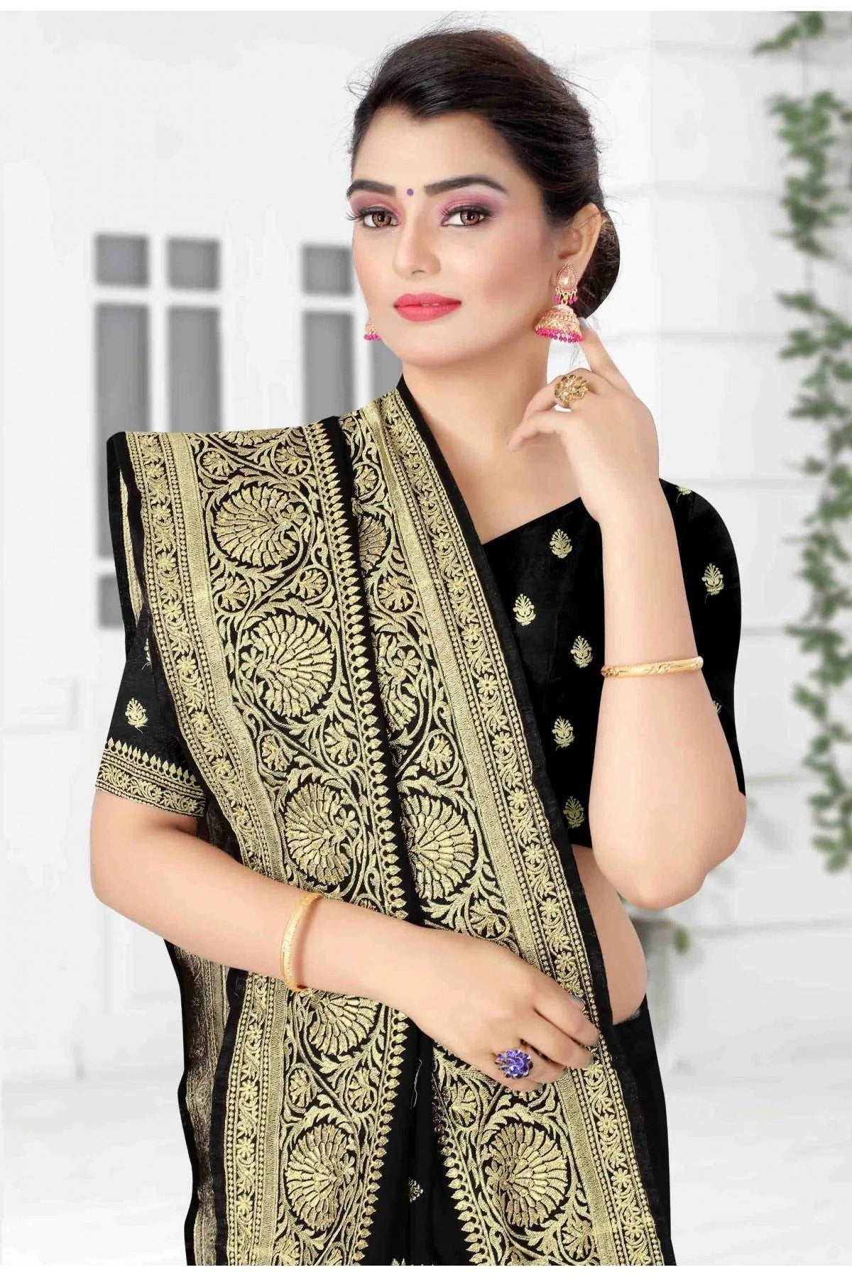 Black Colour Vichitra Silk Designer Saree SD1120703 A