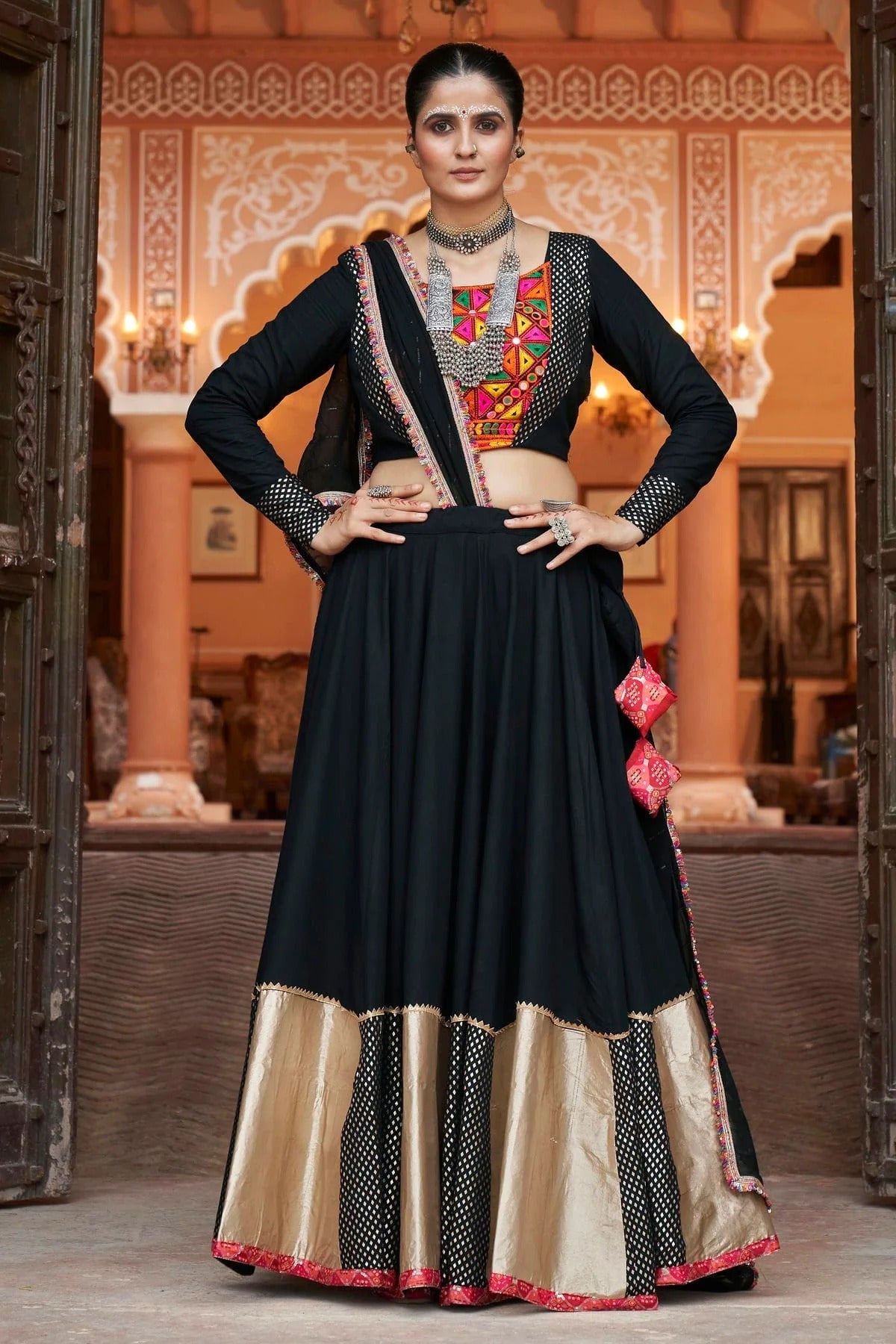 Black Colour Viscose Rayon Navratri Lehenga LC1150244
