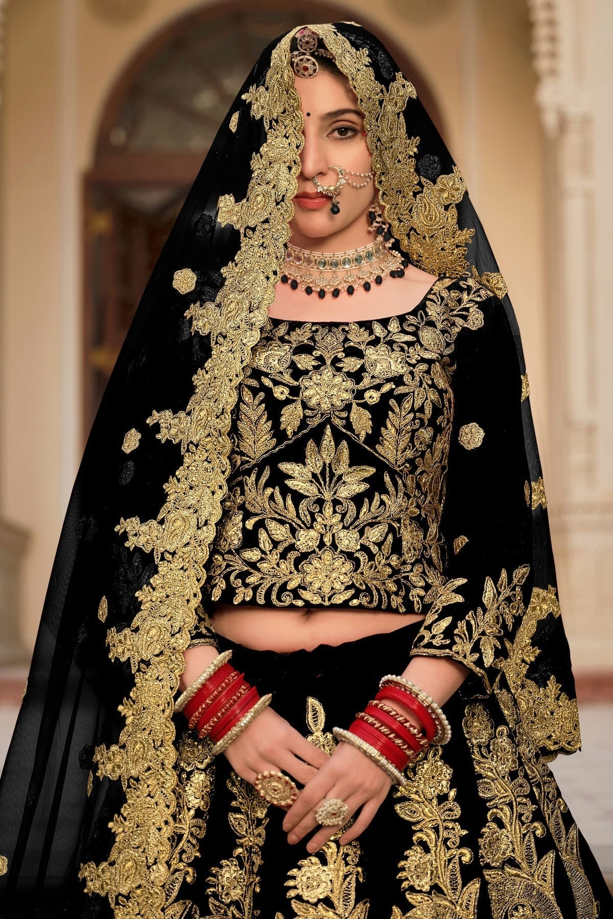 Black Embroidery 9000 Velvet Lehenga Choli LC1290120 B