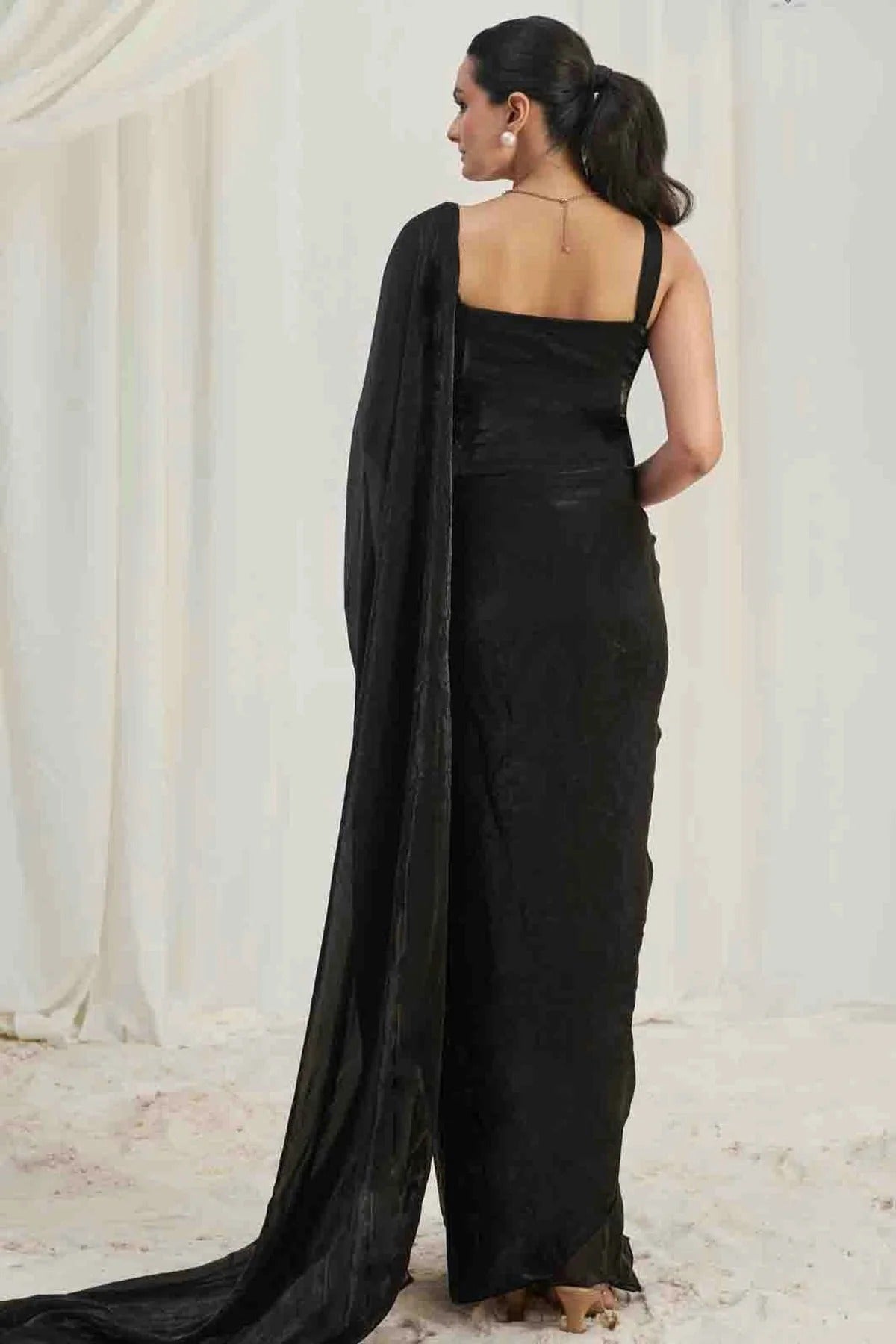 Black Organza Hand Work Ready To Wear Saree SD1080975 B