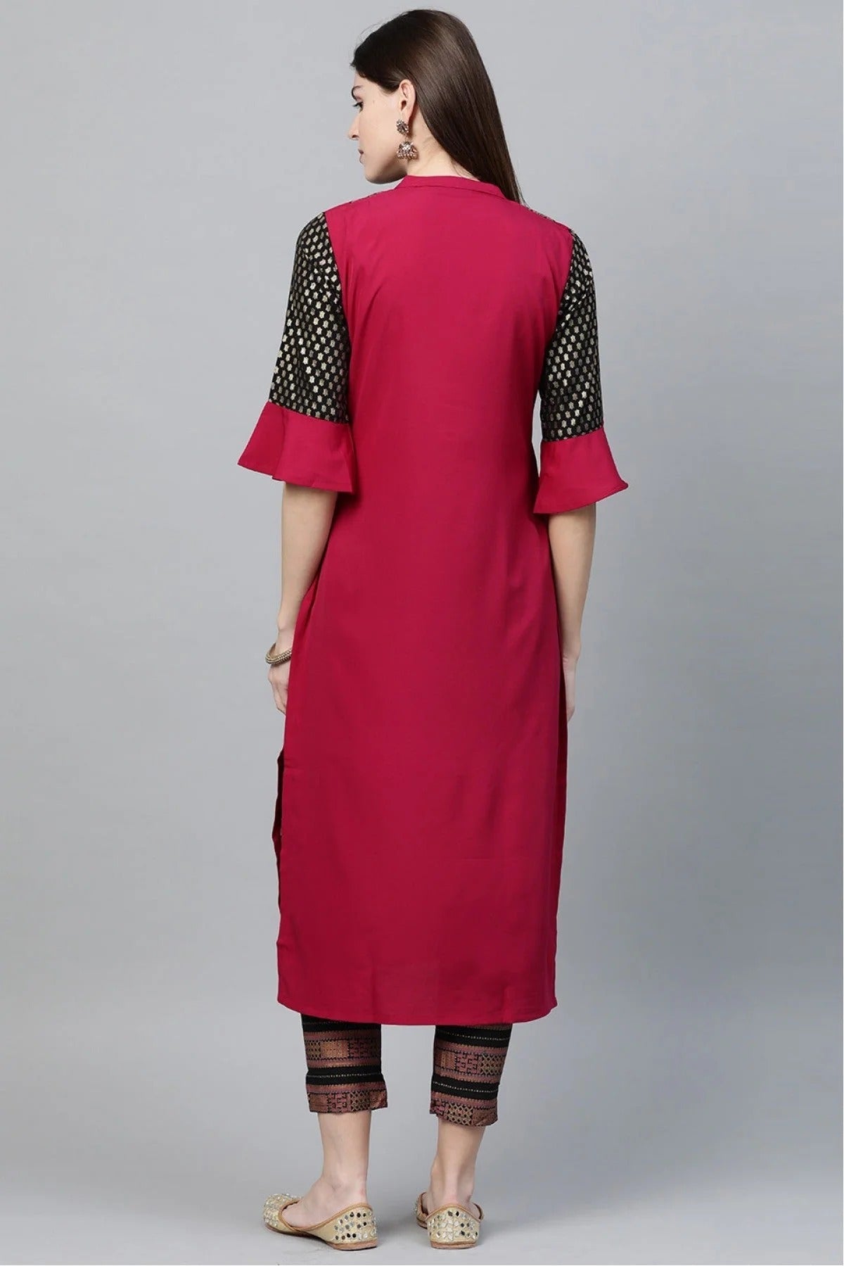 Black and Pink Colour Plus Size Crepe Straight Kurta Pant Set KR1060135 B