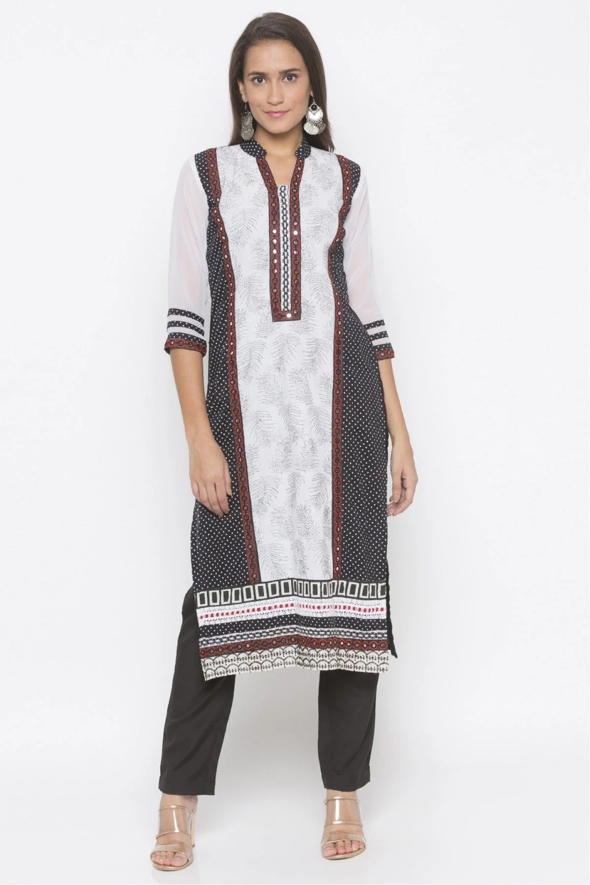Black and White Colour Plus Size Cotton Embroidery Kurta Set KR1070605