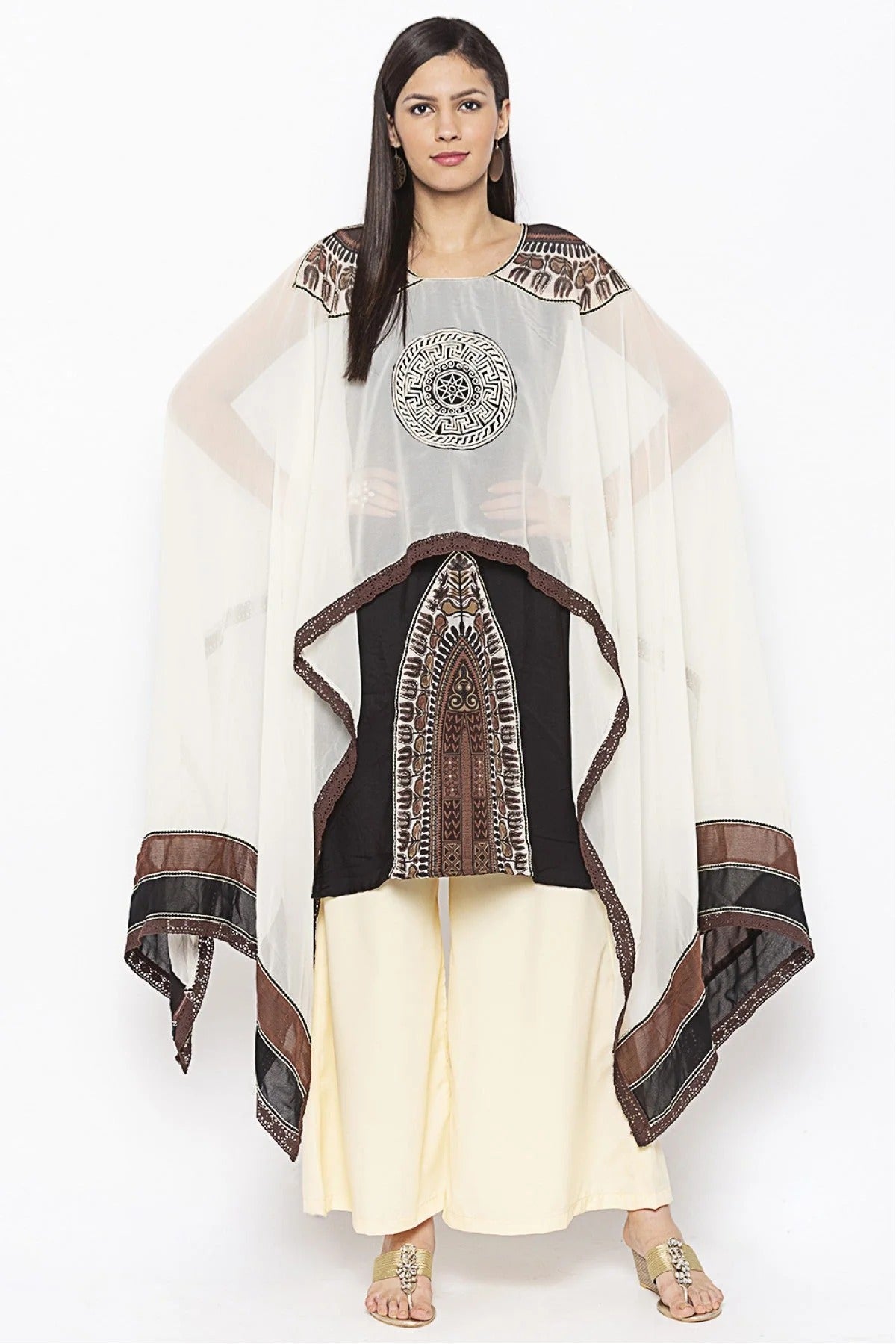 Black and White Colour Plus Size Crepe Embroidery Kurti KR1070637