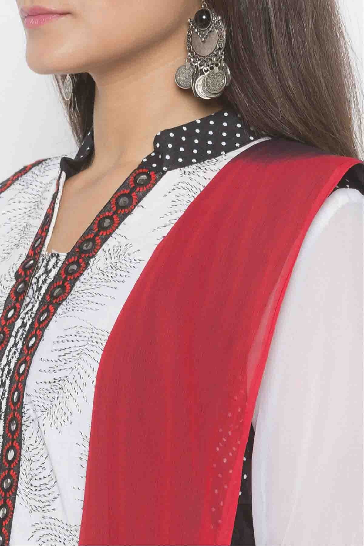 Black and White Colour Plus Size Stitched Cotton Embroidery Pant Style Suit BW1070282 B
