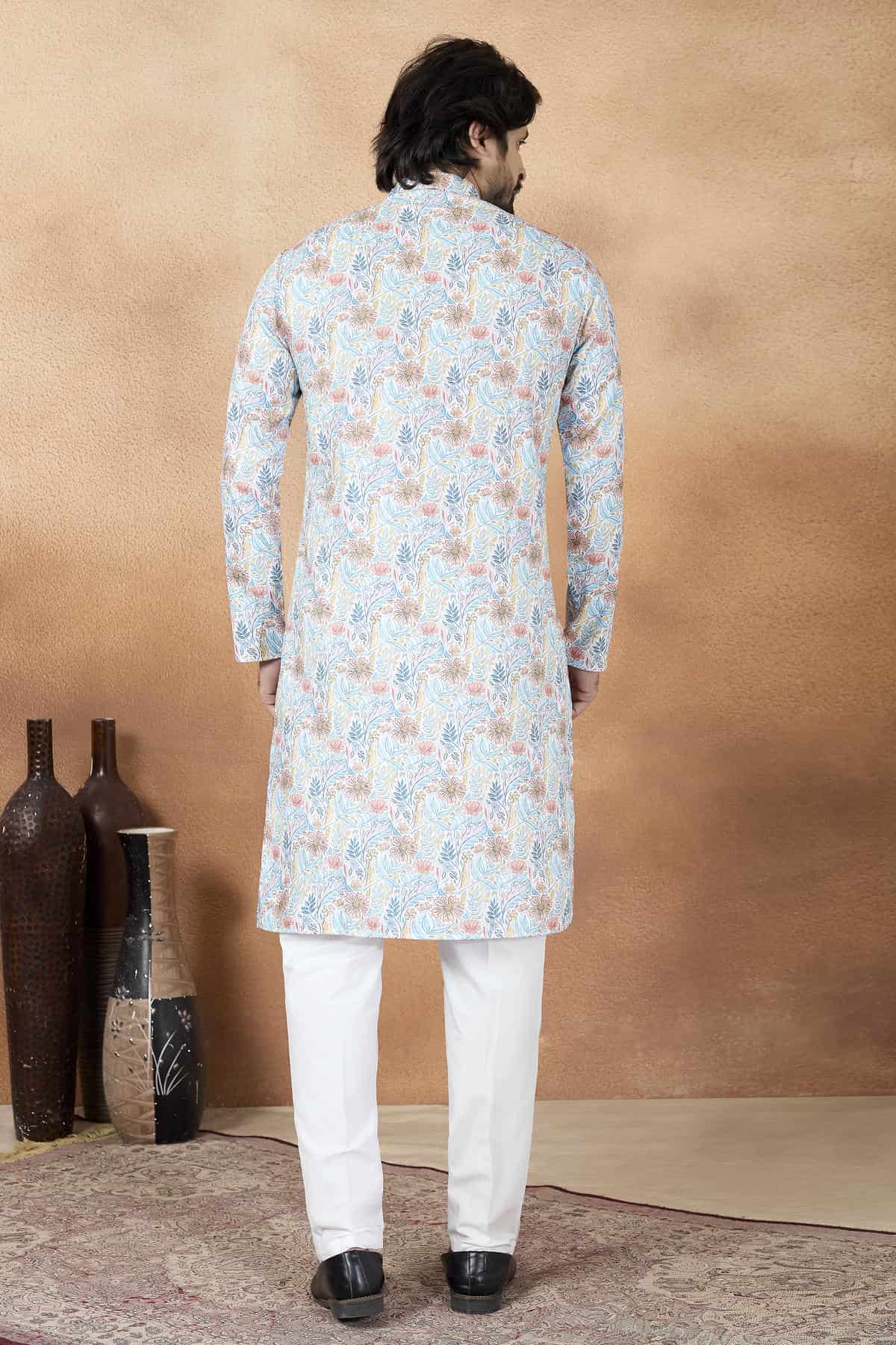 Blue Colour Art Silk Digital Print Work Kurta Pajama