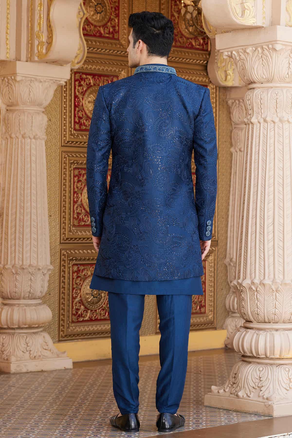 Blue Colour Art Silk Embroidery Work 3 Pcs Indo Western