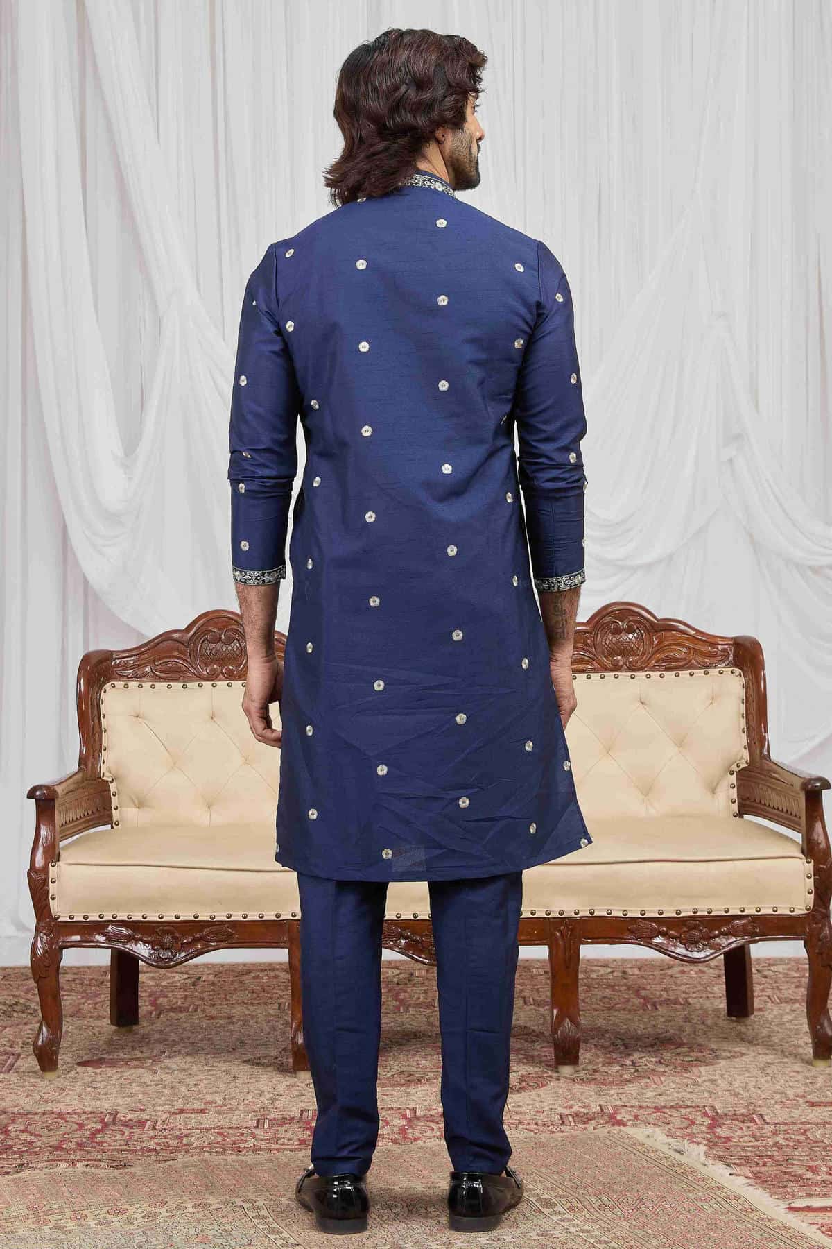 Blue Colour Art Silk Embroidery Work Kurta Pajama With Dupatta