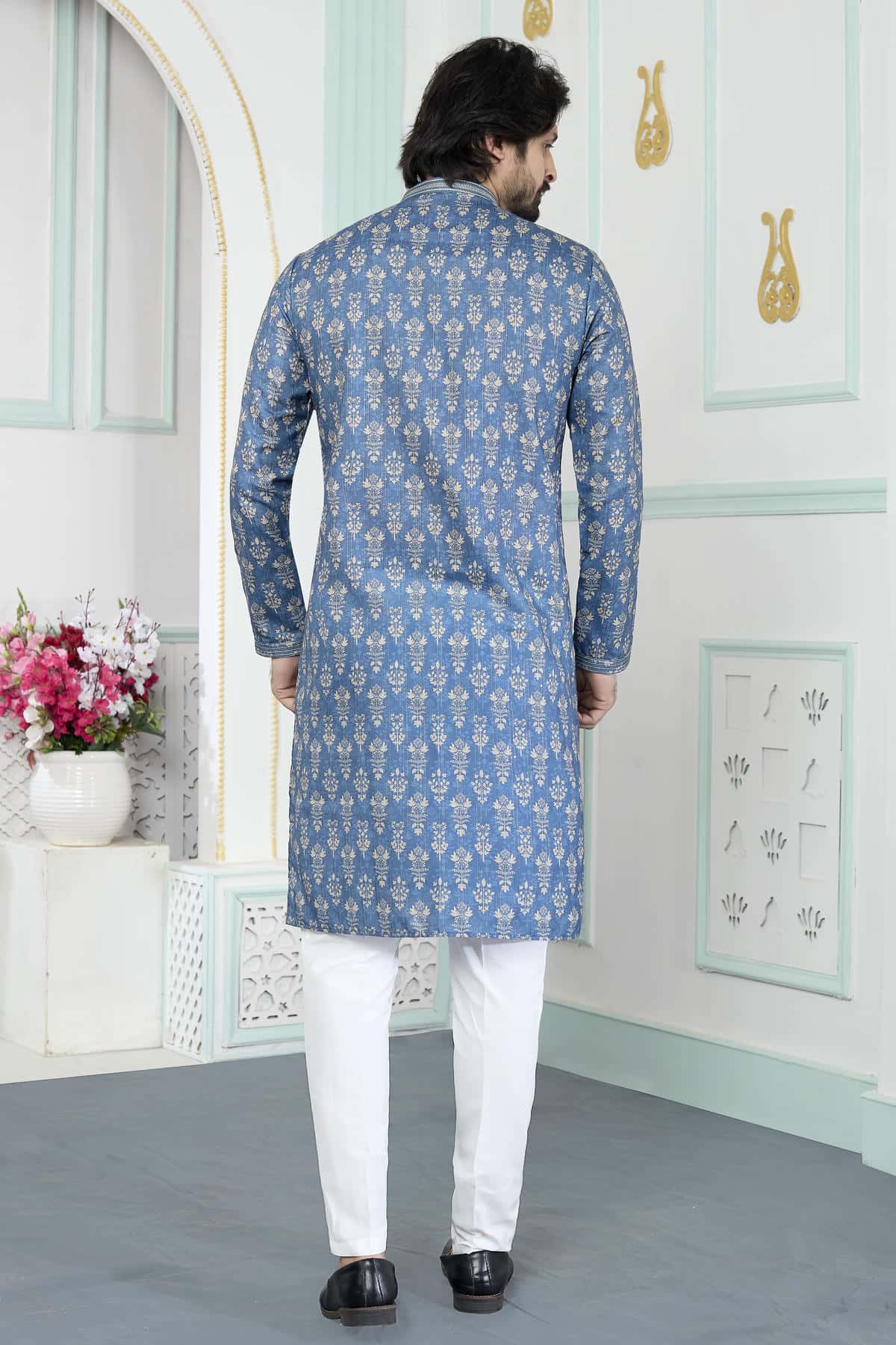 Blue Colour Art Silk Pintux Work Kurta Pajama